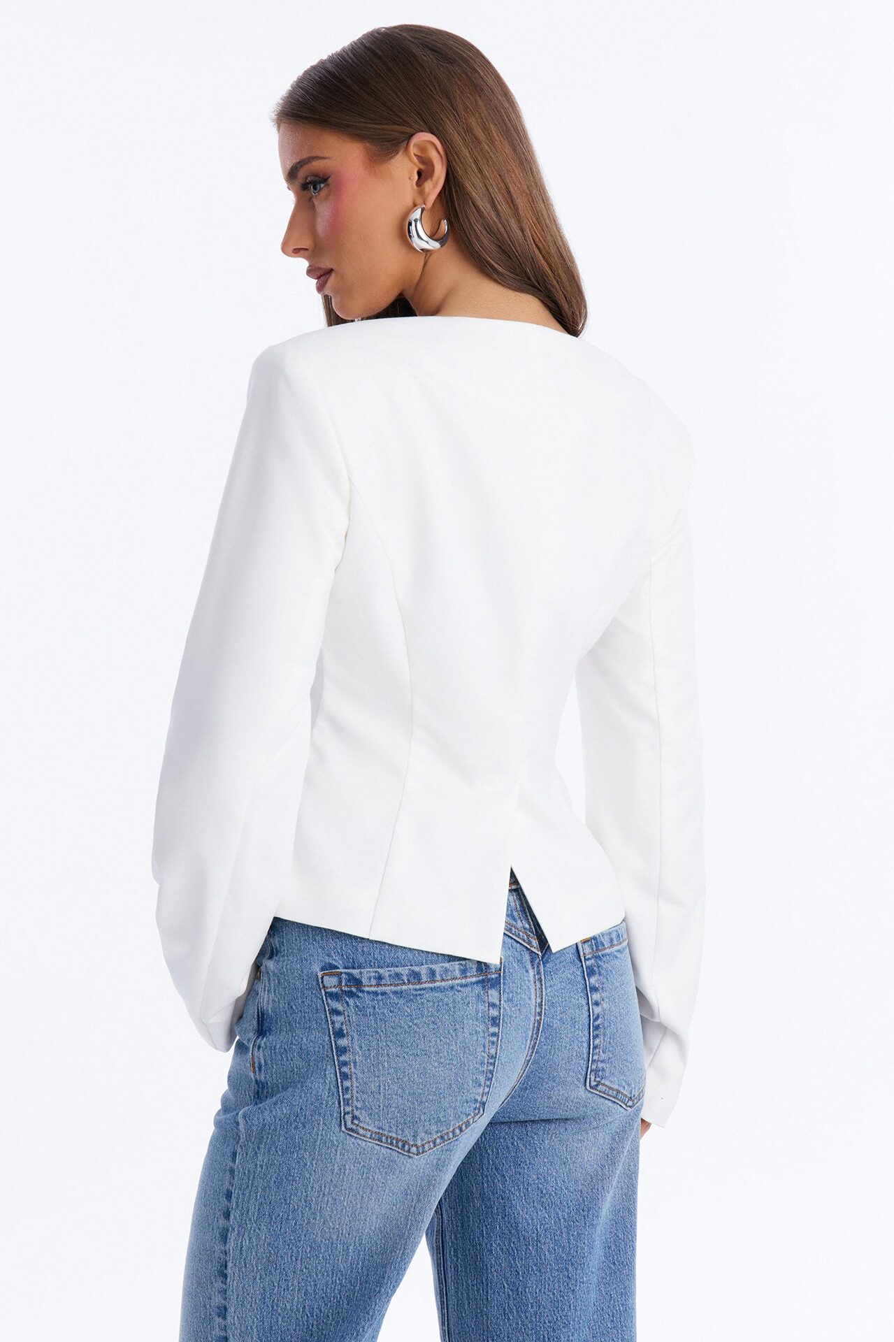 Collarless Cinched Everyday Blazer - Ivory