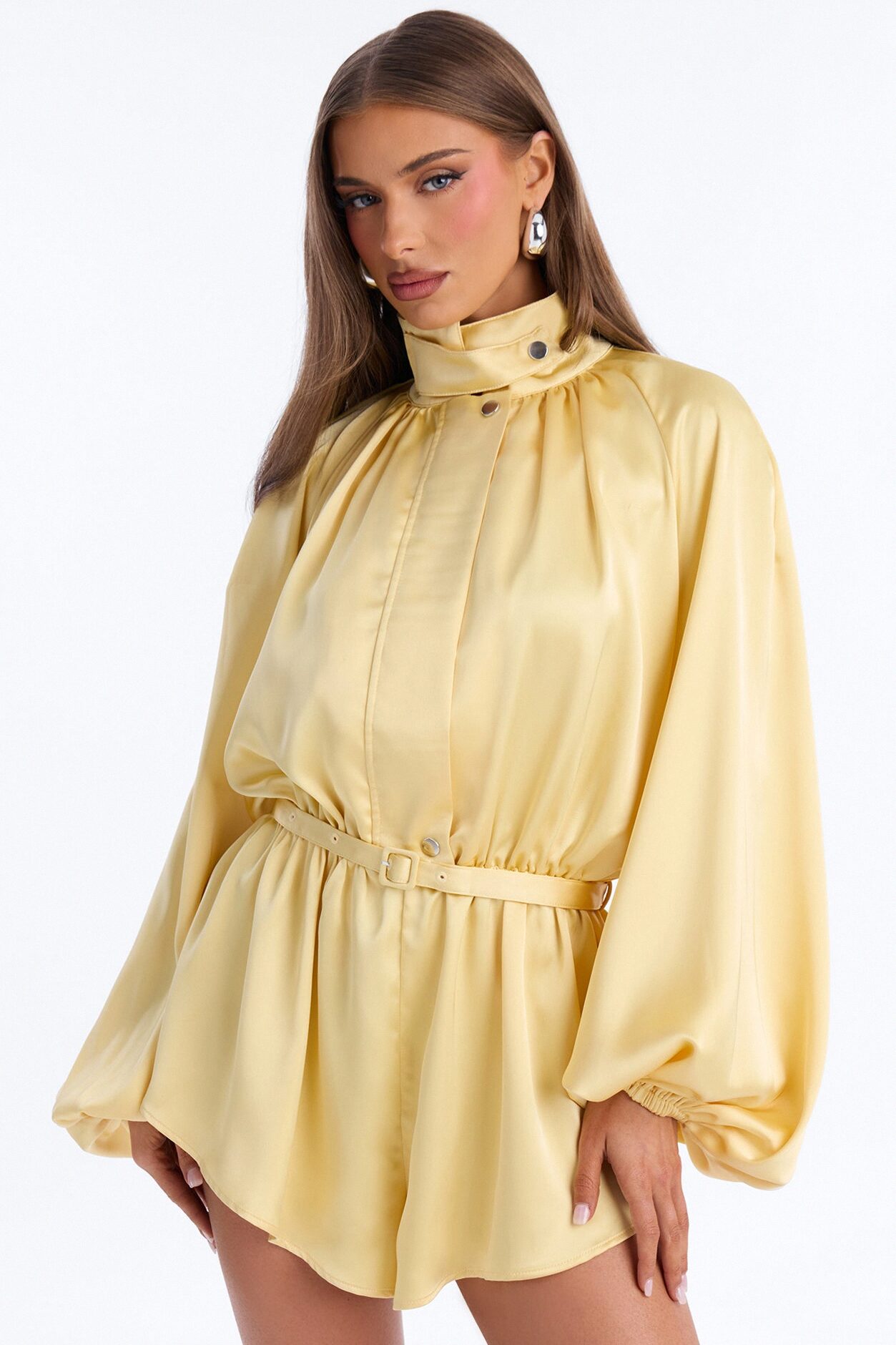 Sia Satin Collar Romper - Yellow