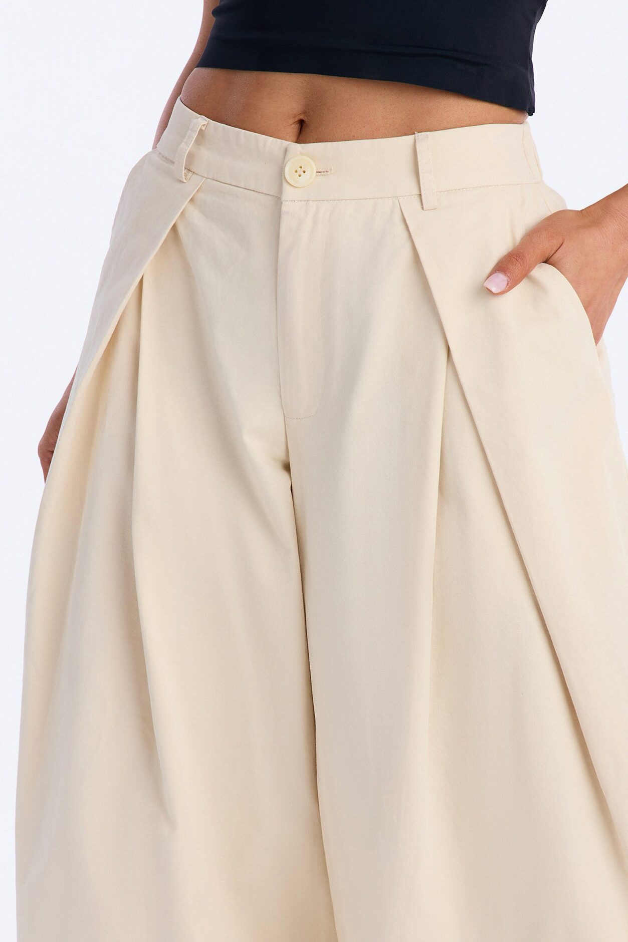 Daphnie Mid Rise Wide Leg Pleated Pant - Khaki