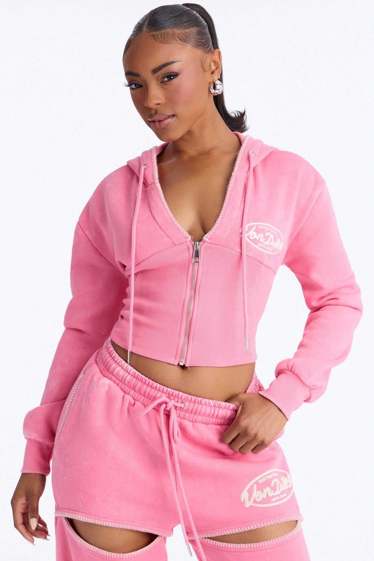 Von Dutch Washed Faded Love Zip Up Sweatshirt - Pink