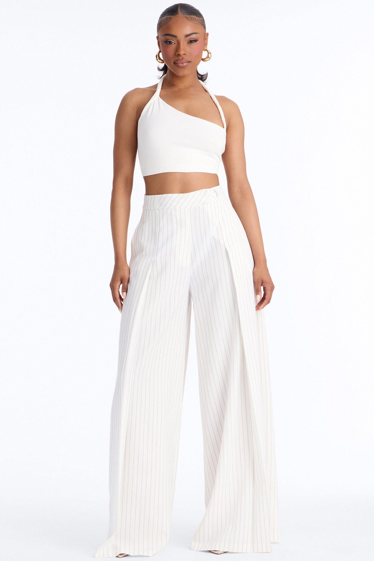 Catch A Break Pinstripe Wide Leg Pant 33″ - White/Black