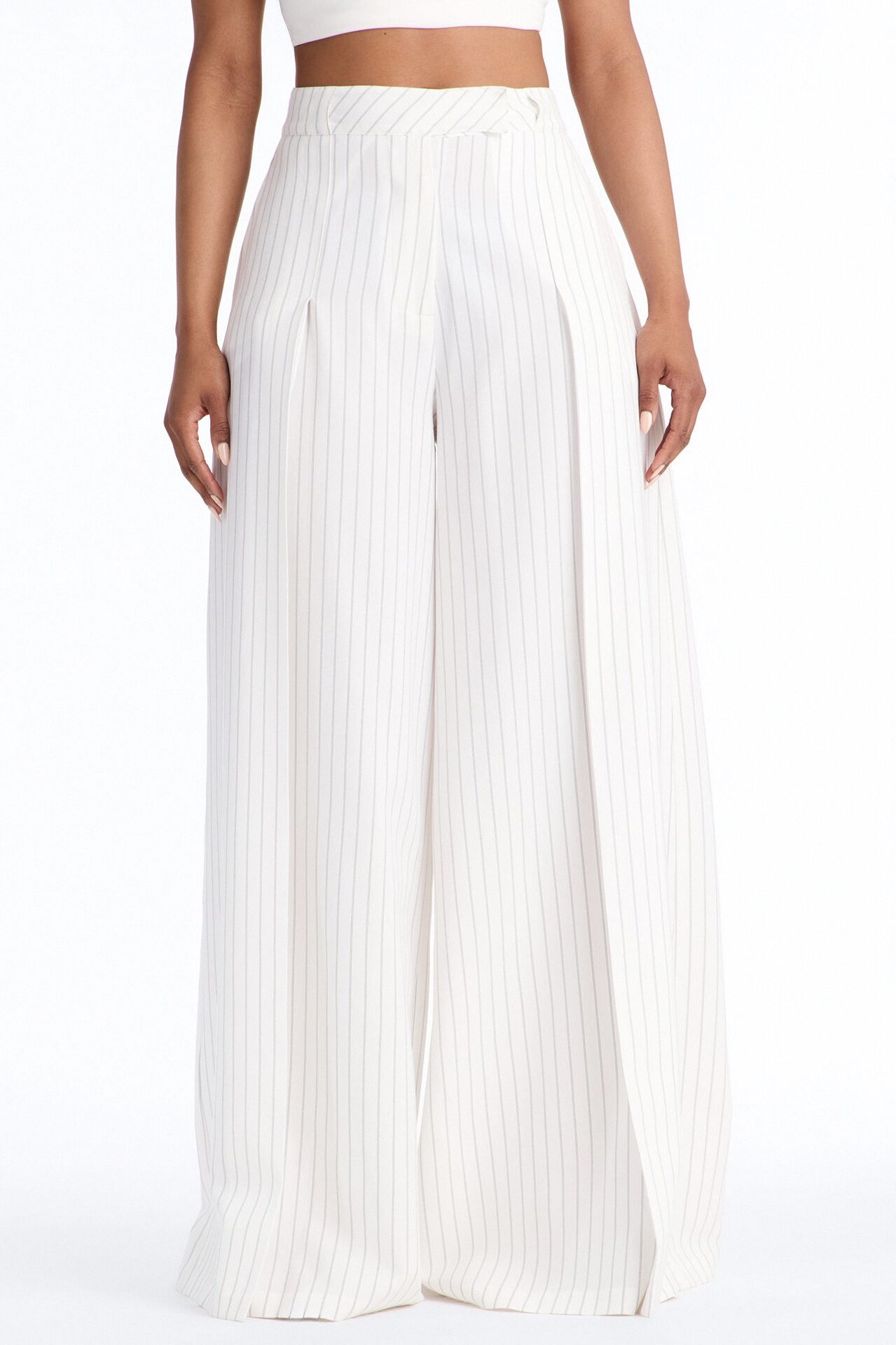 Catch A Break Pinstripe Wide Leg Pant 33″ - White/Black