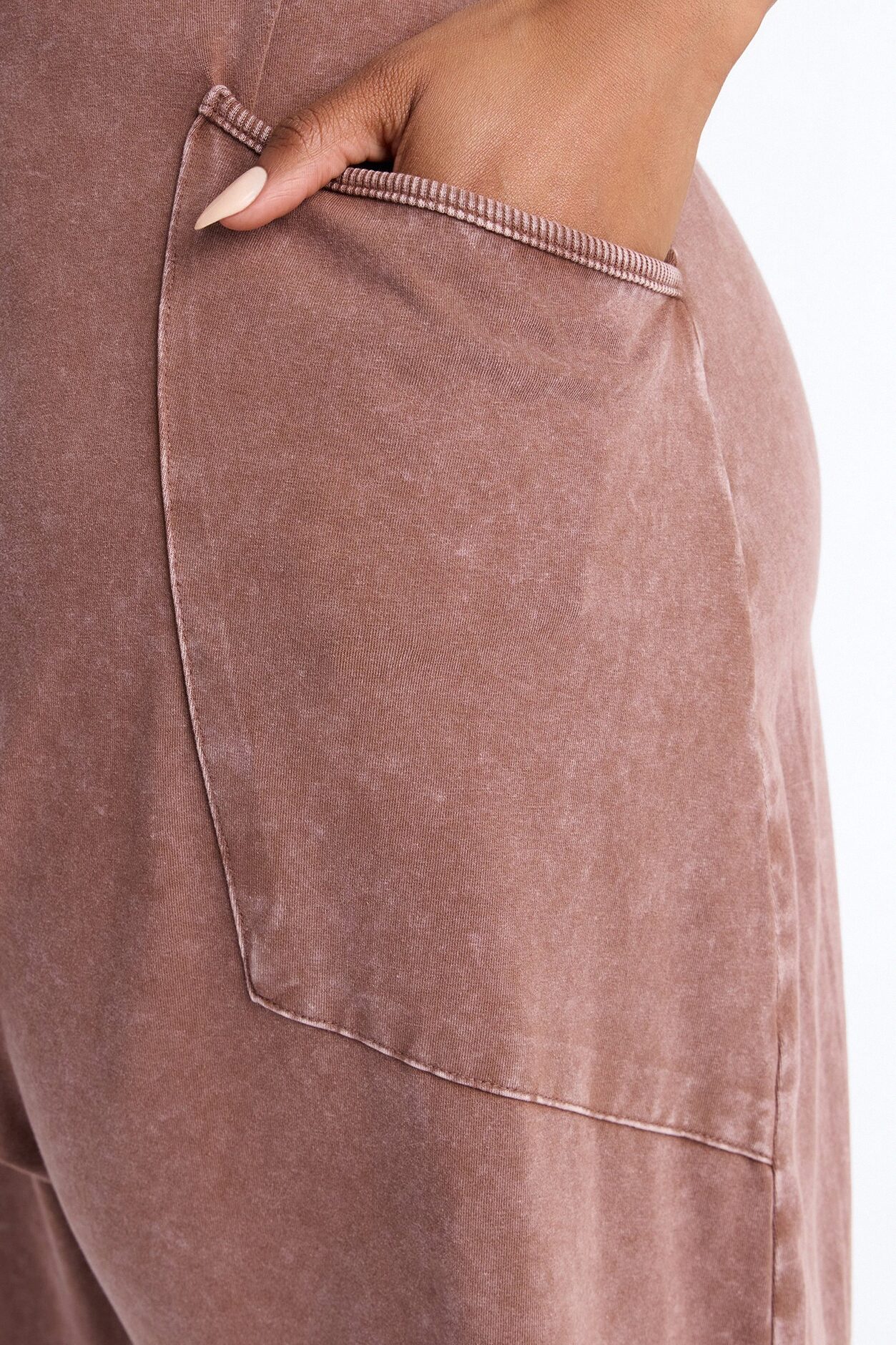 Baggy Days Washed Wide Leg Jumpsuit - Brown
