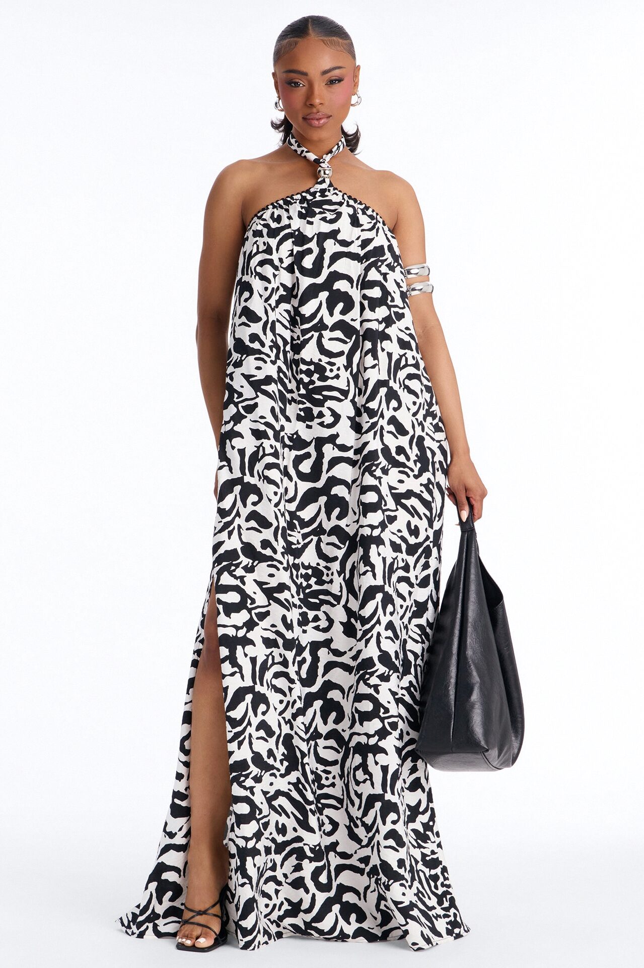 Gracelyn Halter Backless Maxi Dress - Black/White