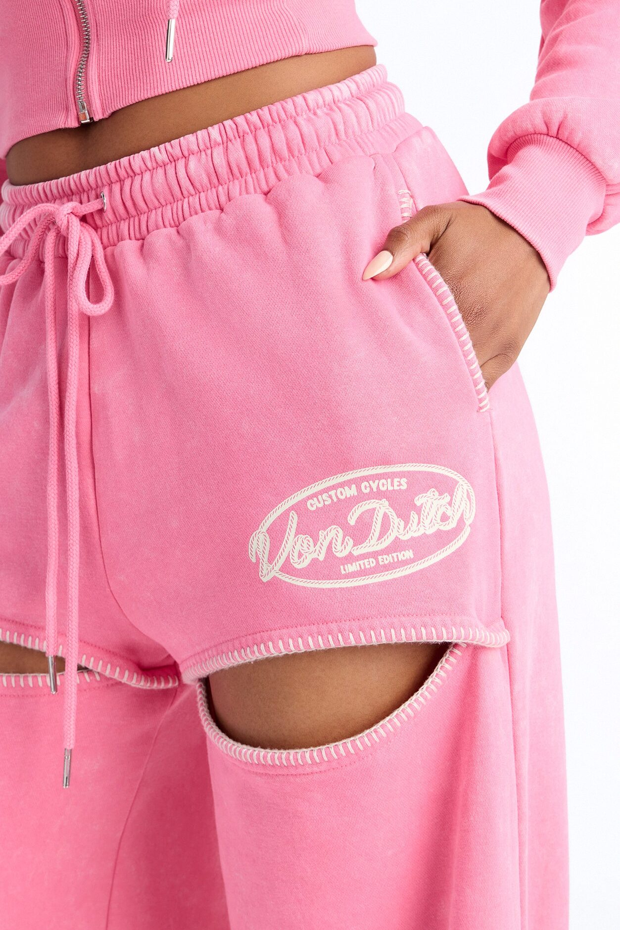 Von Dutch Washed Faded Love Pants - Pink