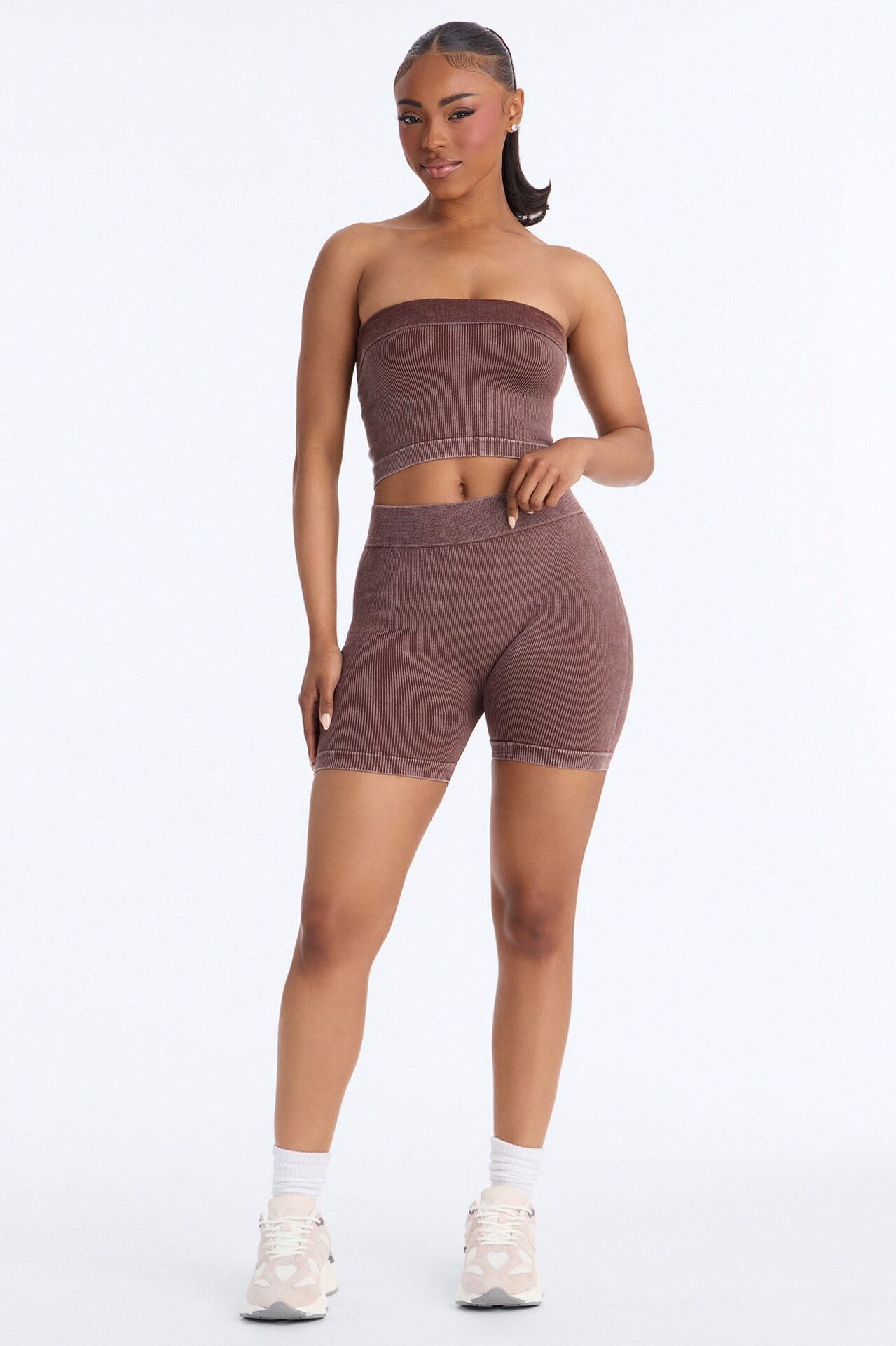 Off Duty Mineral Washed Strapless Short Set - Brown