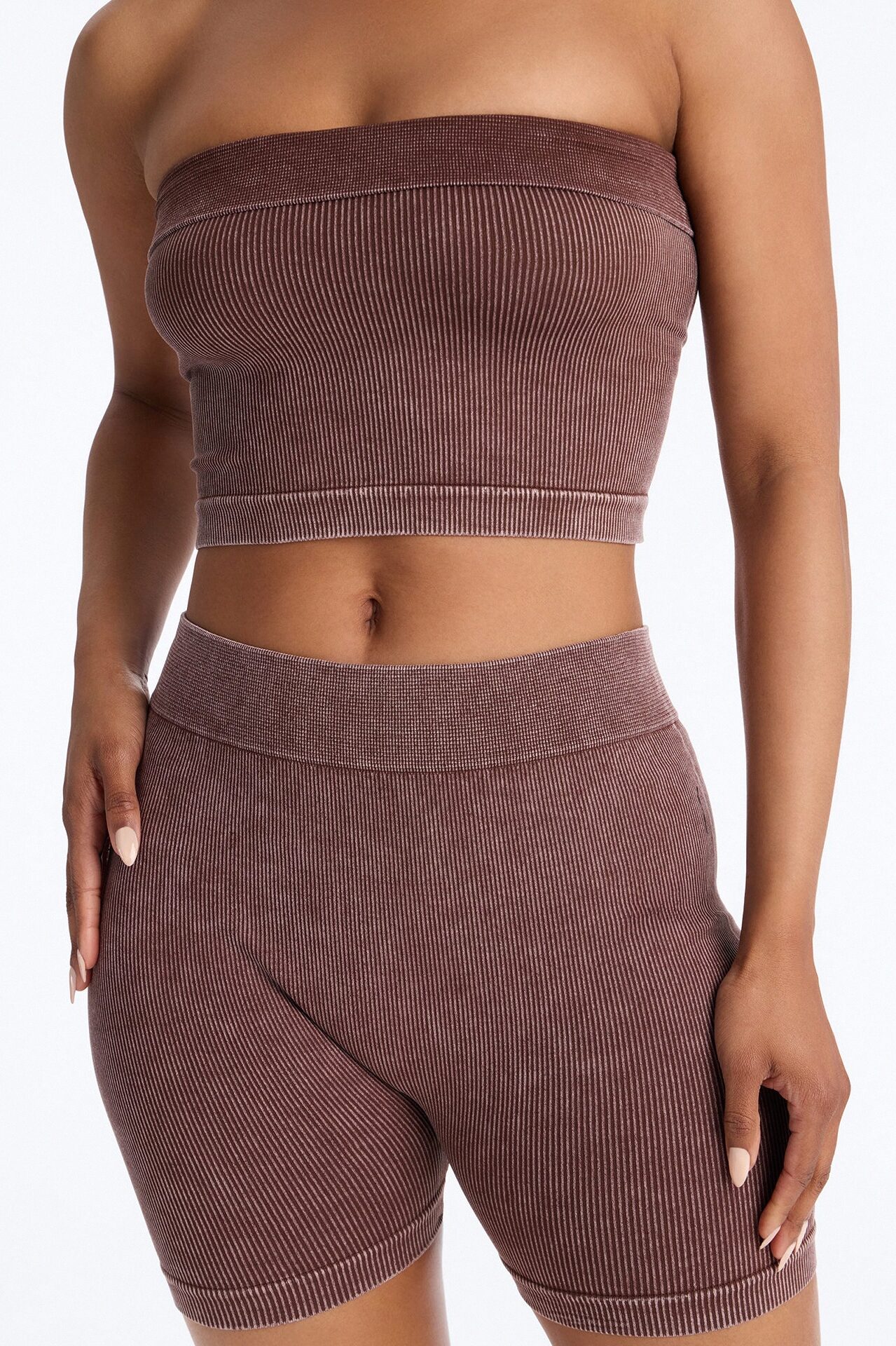 Off Duty Mineral Washed Strapless Short Set - Brown