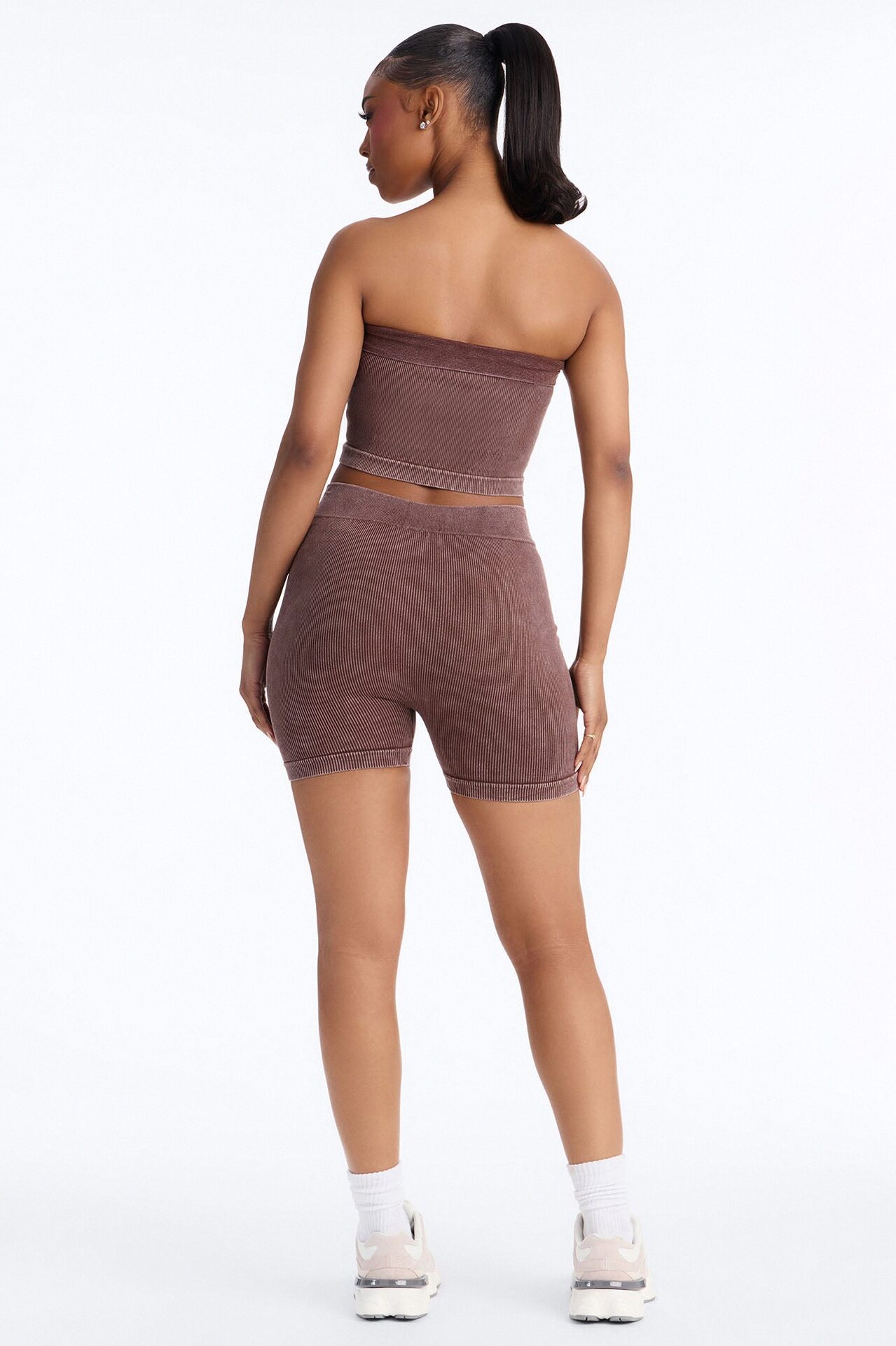 Off Duty Mineral Washed Strapless Short Set - Brown