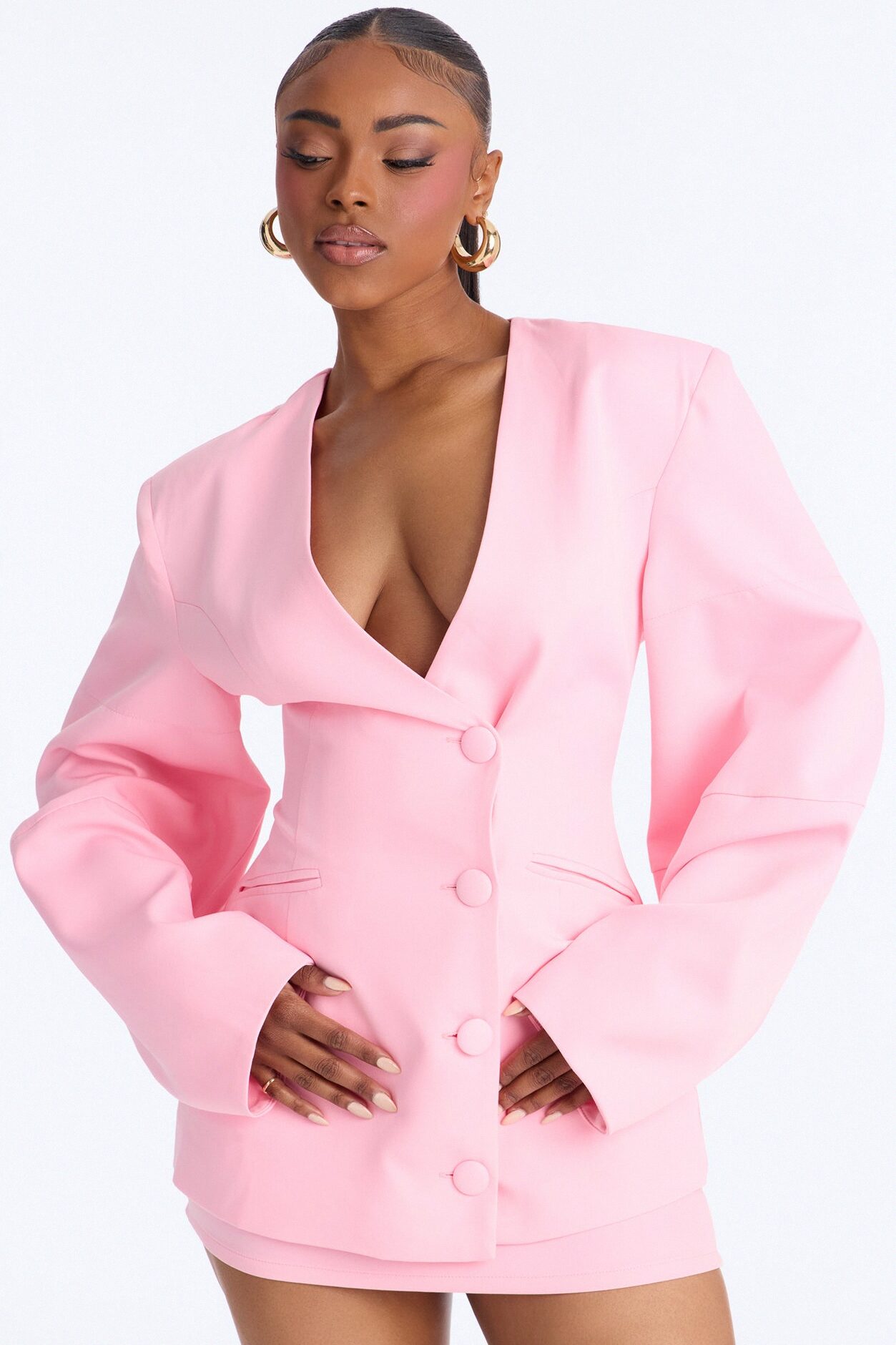Sweet & Smart Barrel Sleeve Blazer - Pink