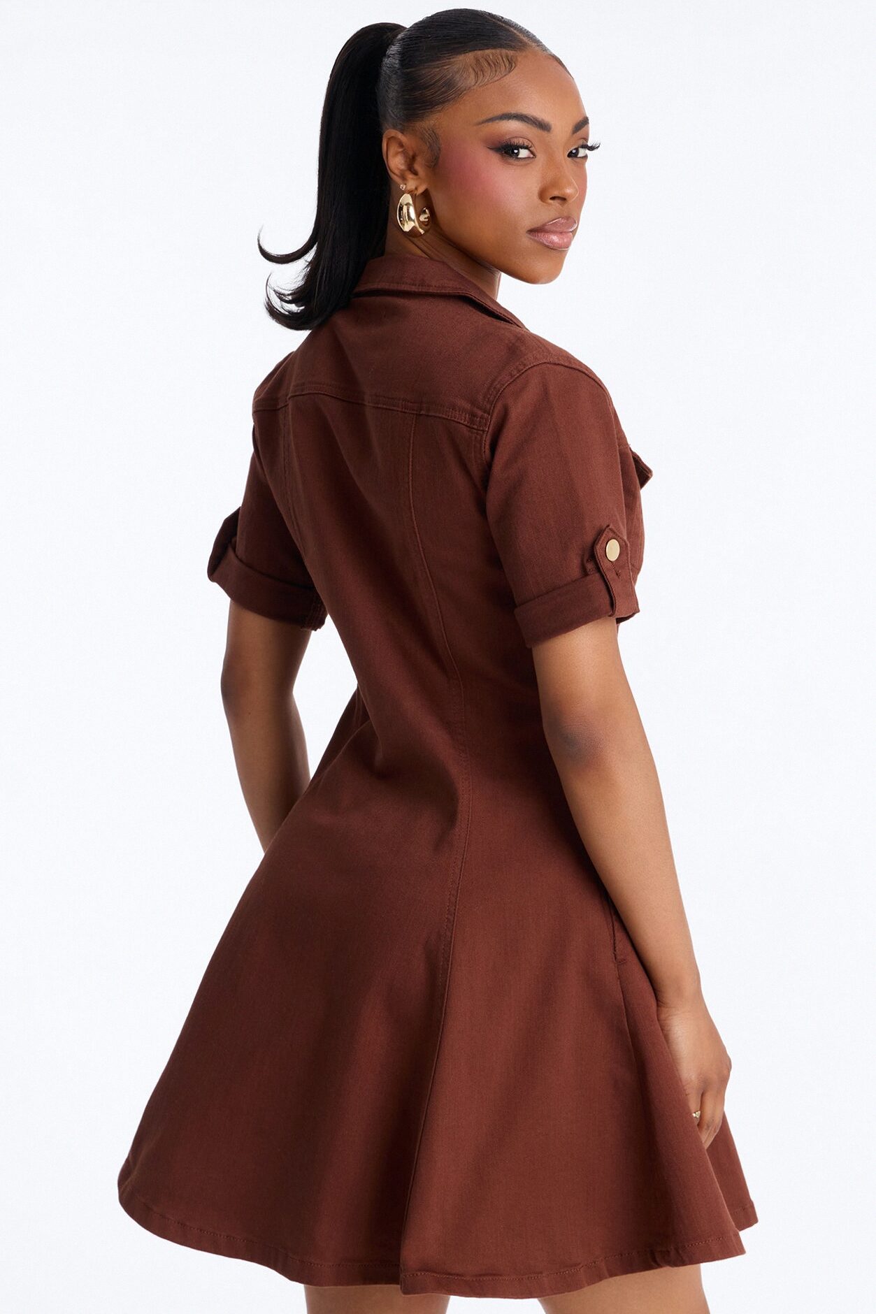 Raven Stretch Denim Mini Dress - Brown