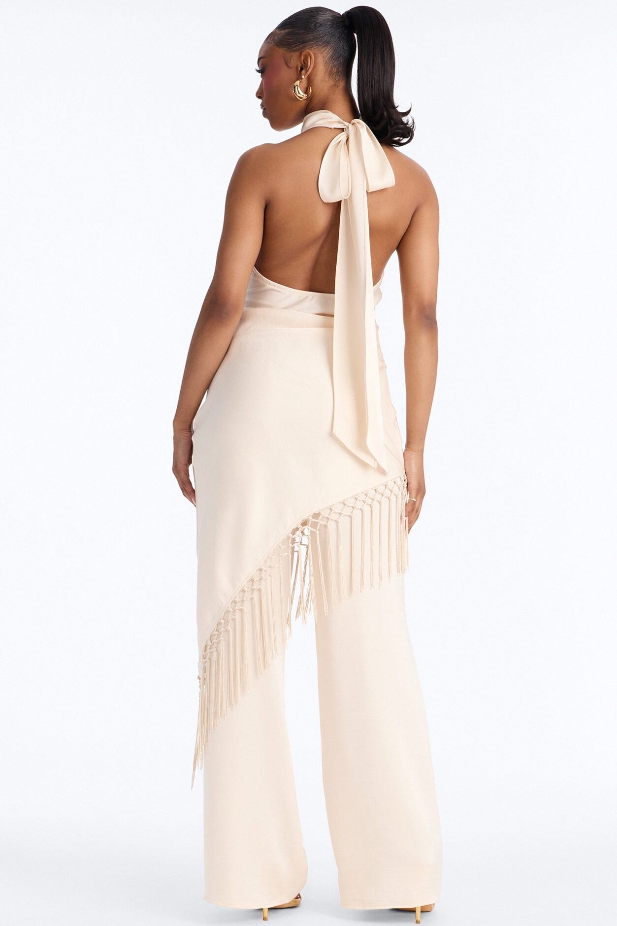 Avara Fringe Halter Pant Set - Cream
