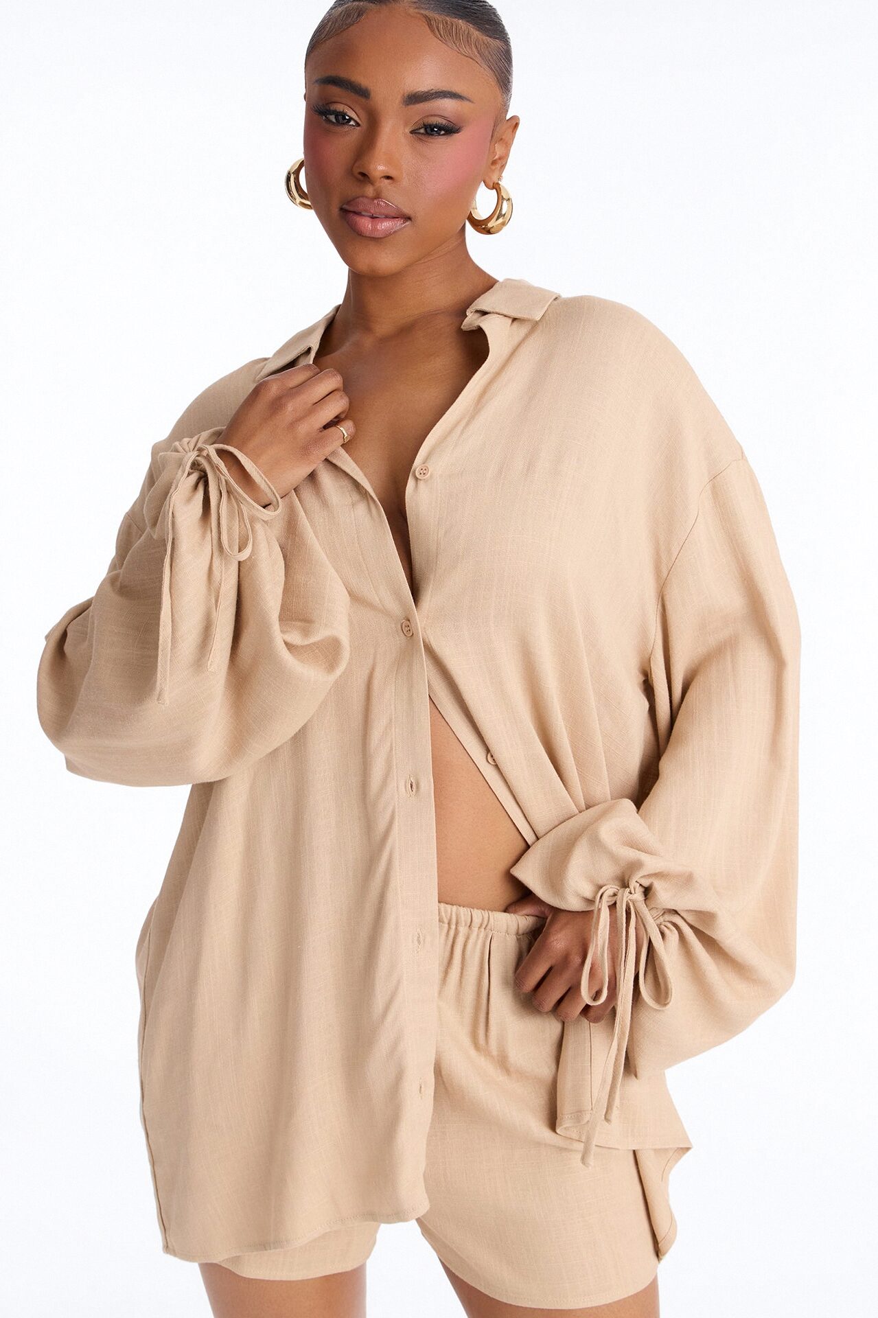 Corinne Linen Short Set - Taupe