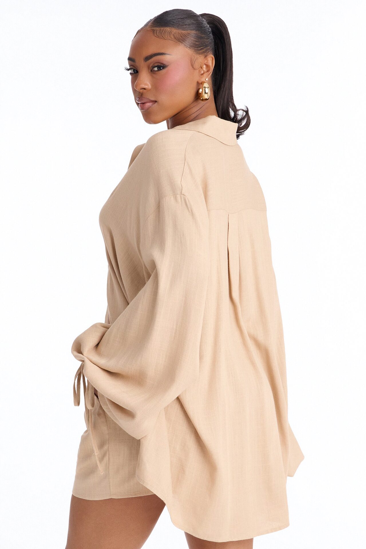 Corinne Linen Short Set - Taupe