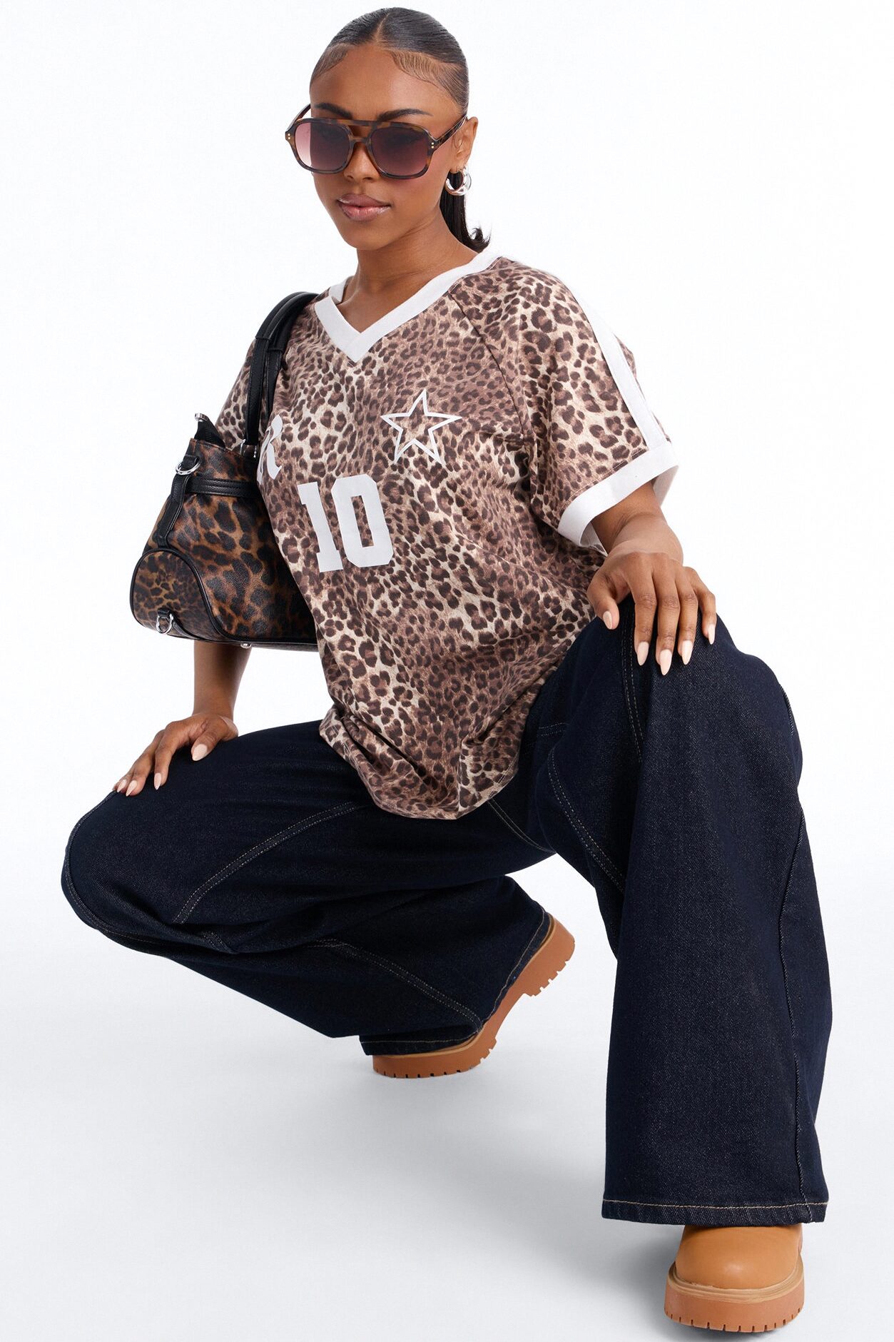 Leopard League V Neck Short Sleeve Tshirt - Leopard