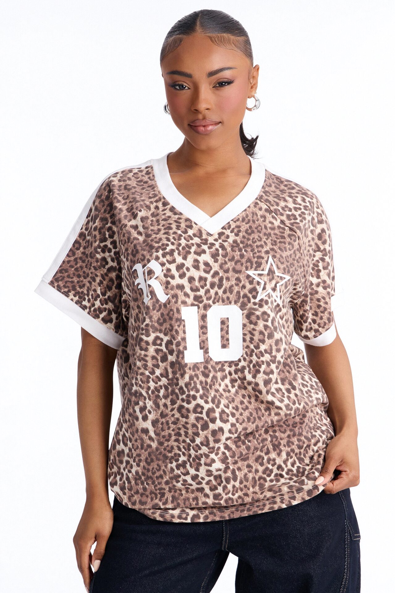 Leopard League V Neck Short Sleeve Tshirt - Leopard