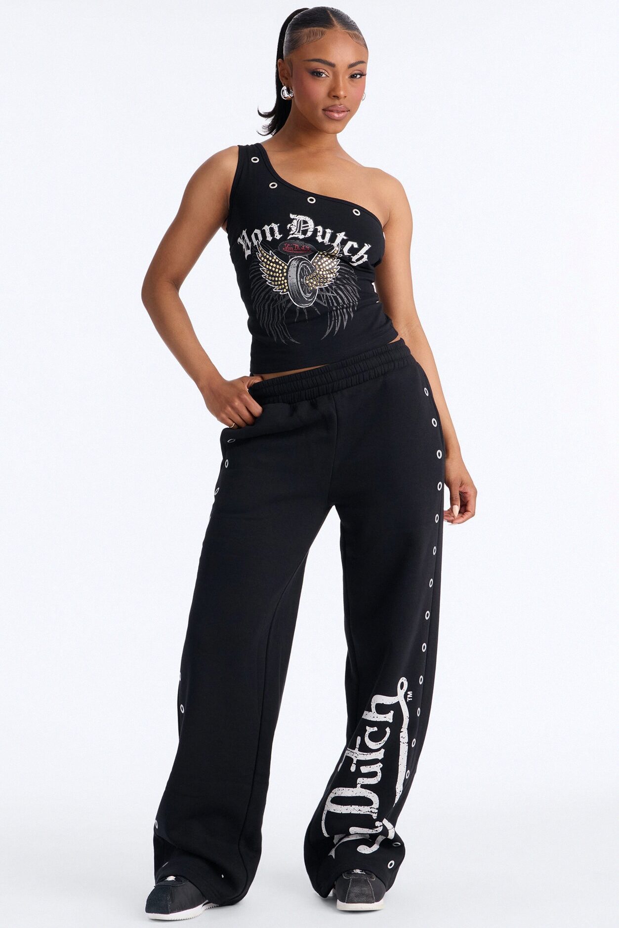 Von Dutch Rocker One Shoulder Tank Top - Black