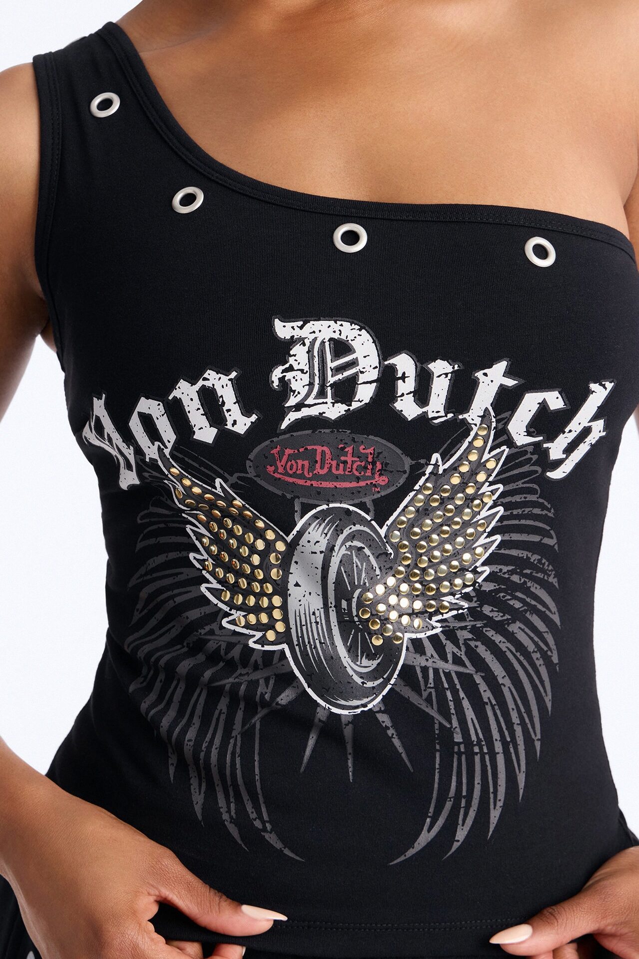 Von Dutch Rocker One Shoulder Tank Top - Black