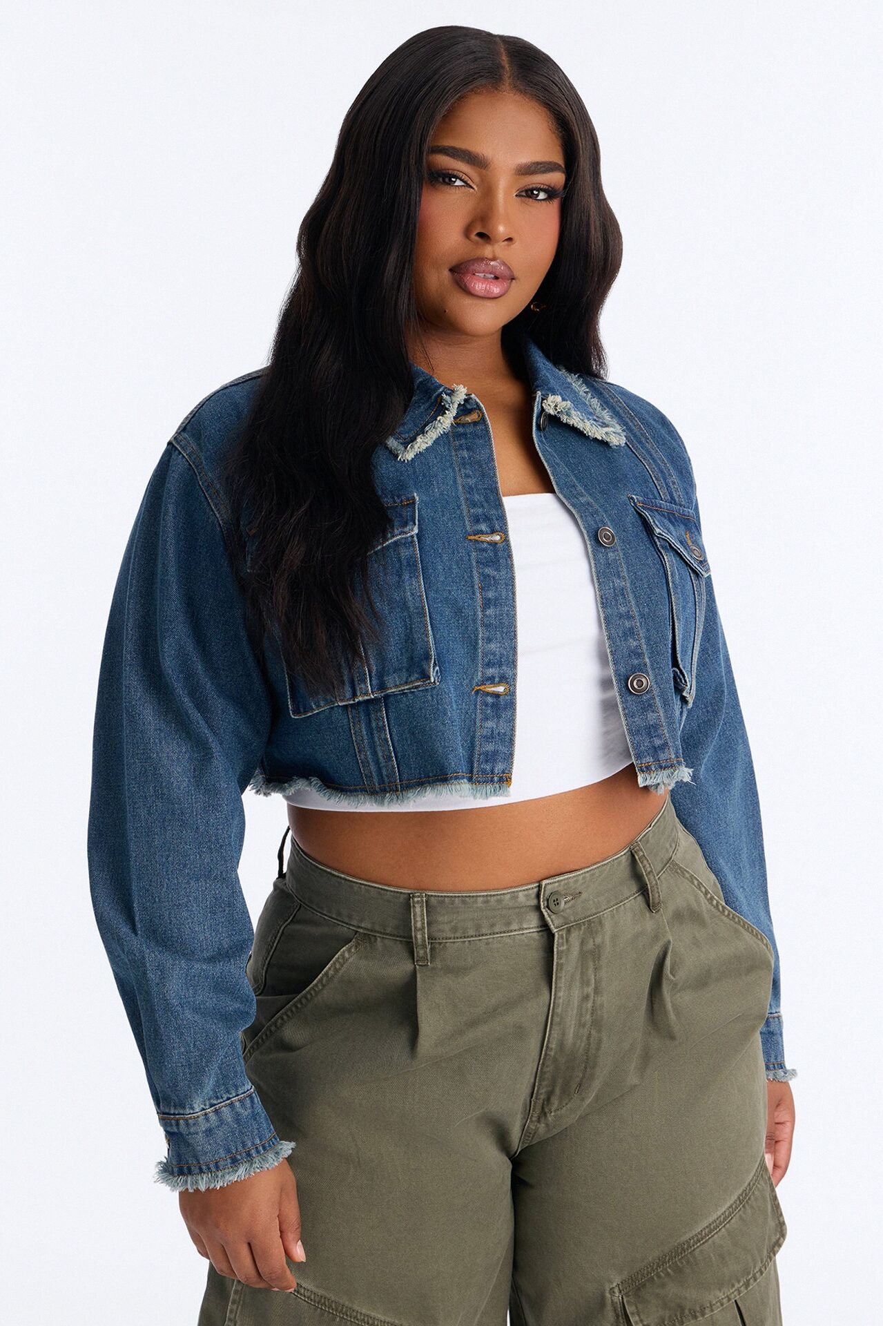 Higher Up Cropped Denim Jacket - Medium Wash