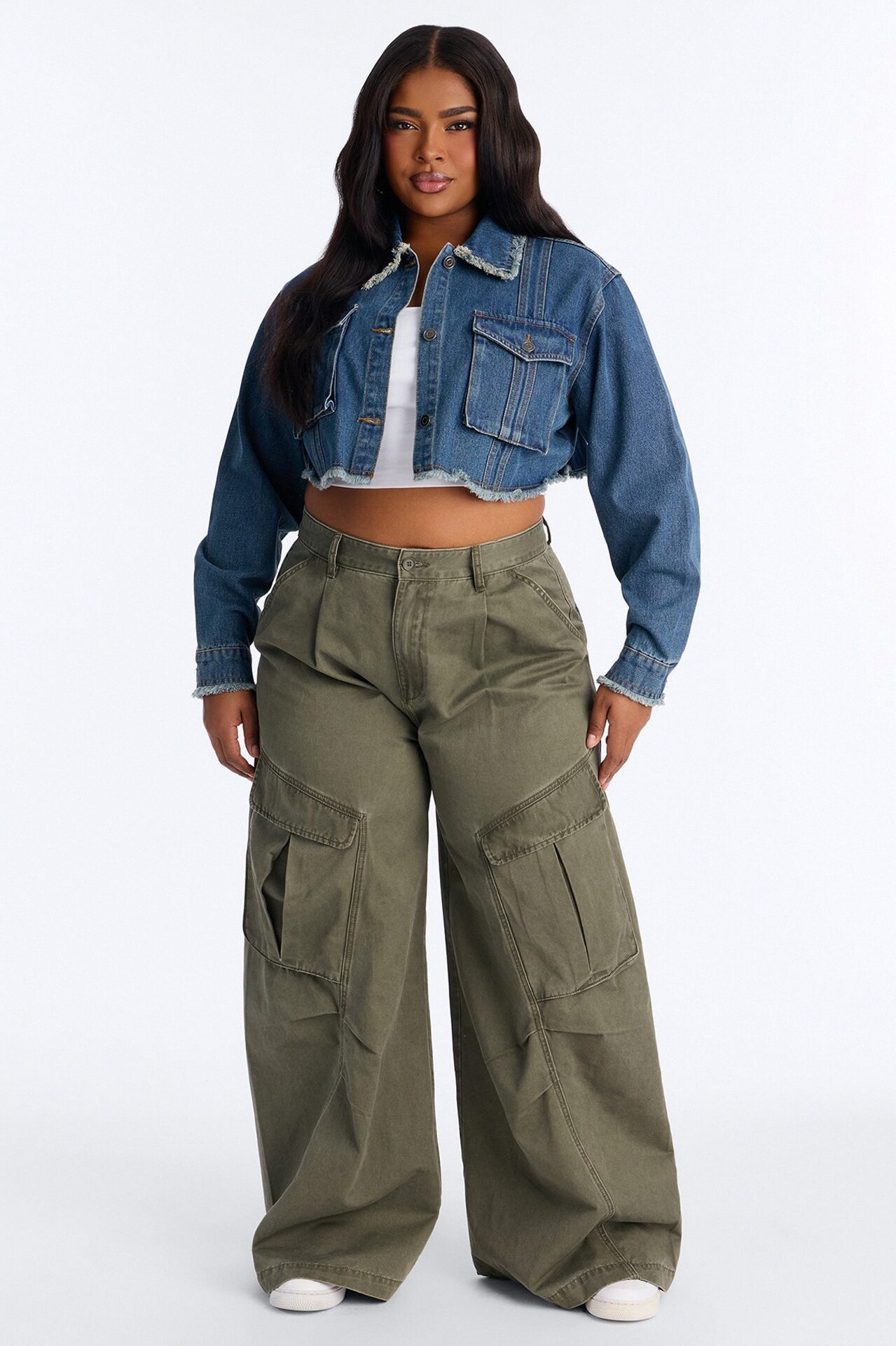Destiny High Rise Wide Leg Cargo Pant 33″ - Olive
