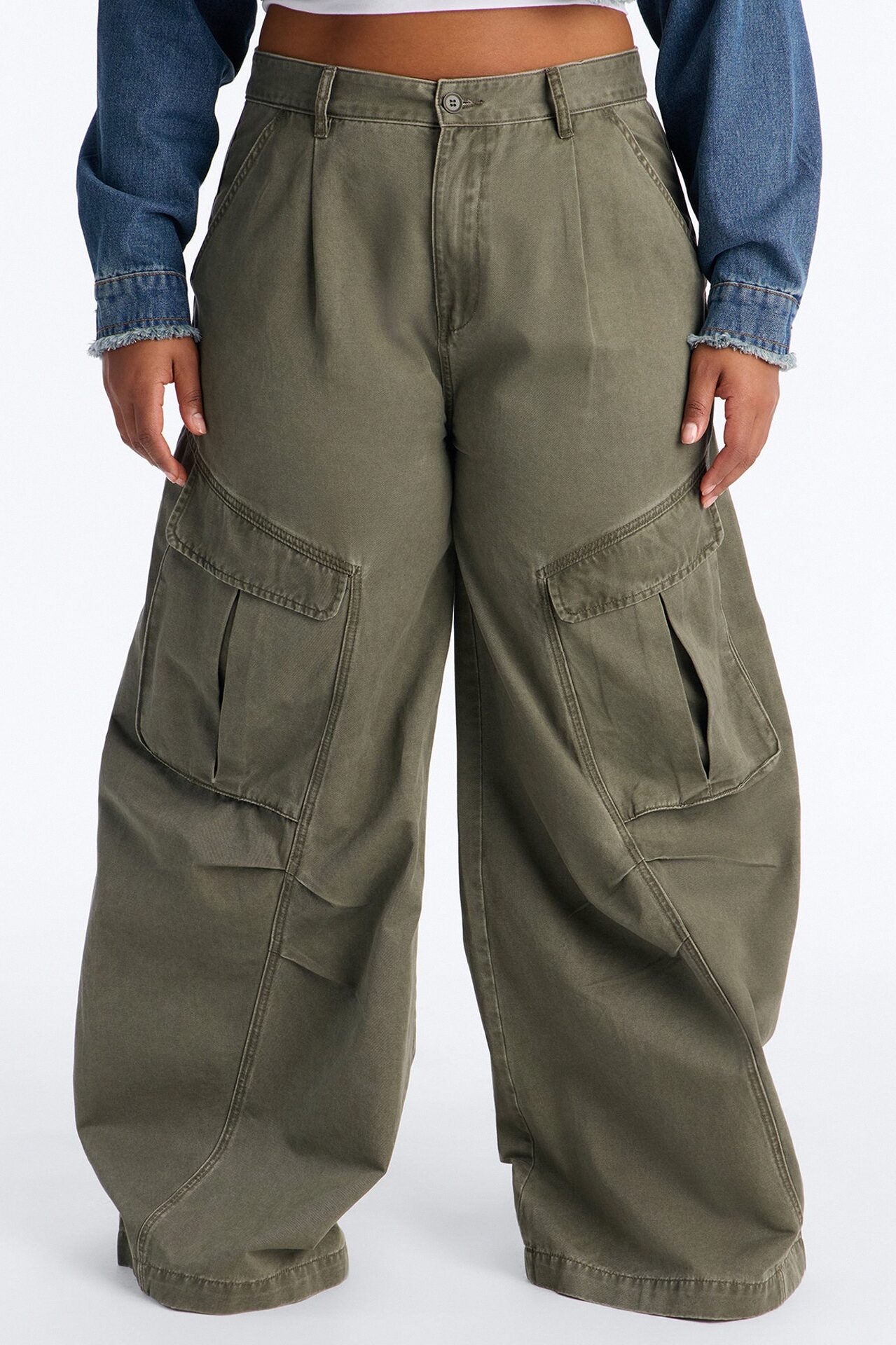 Destiny High Rise Wide Leg Cargo Pant 33″ - Olive