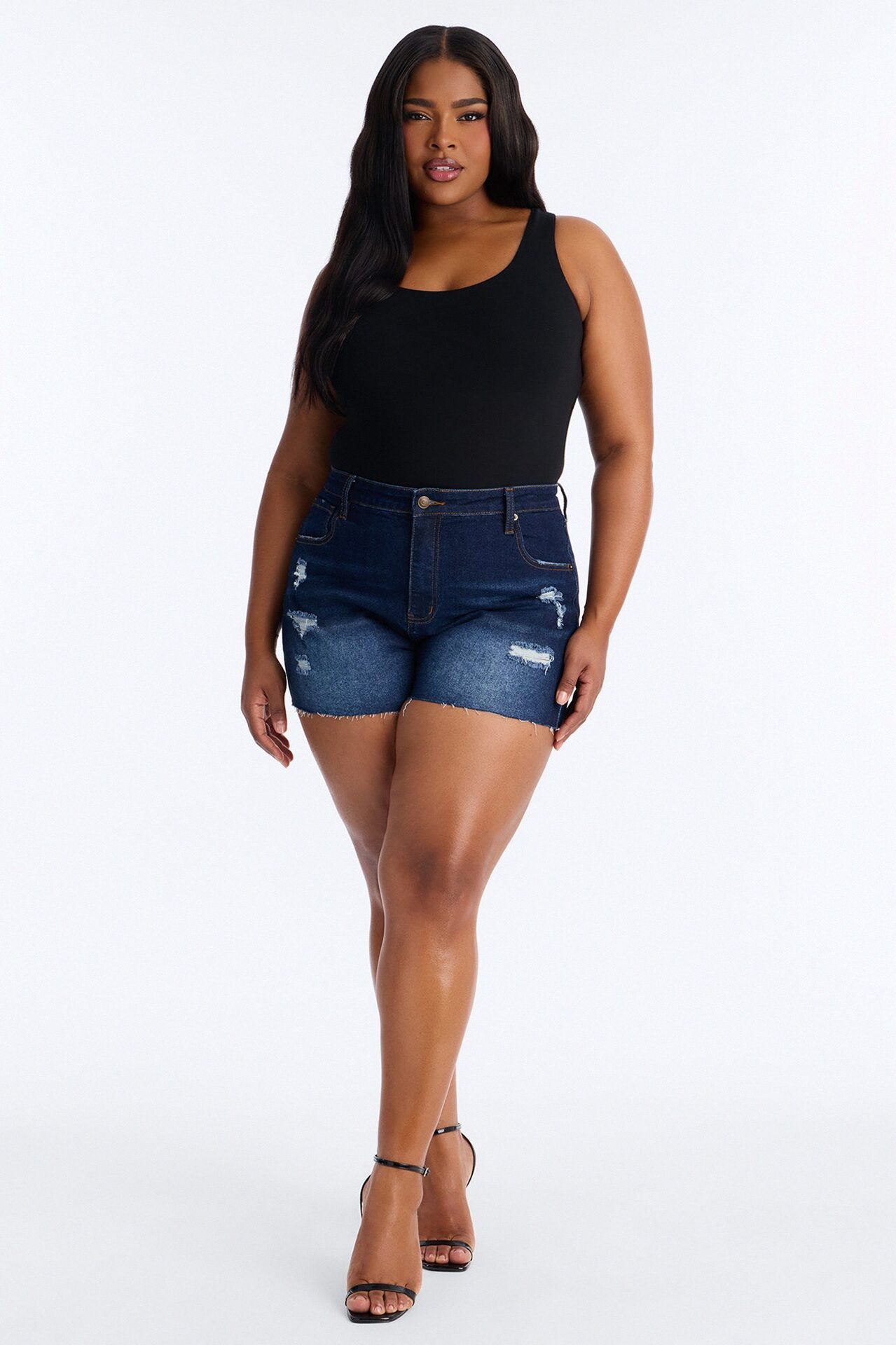 Emelia Stretch Cut Off Denim Shorts - Dark Wash