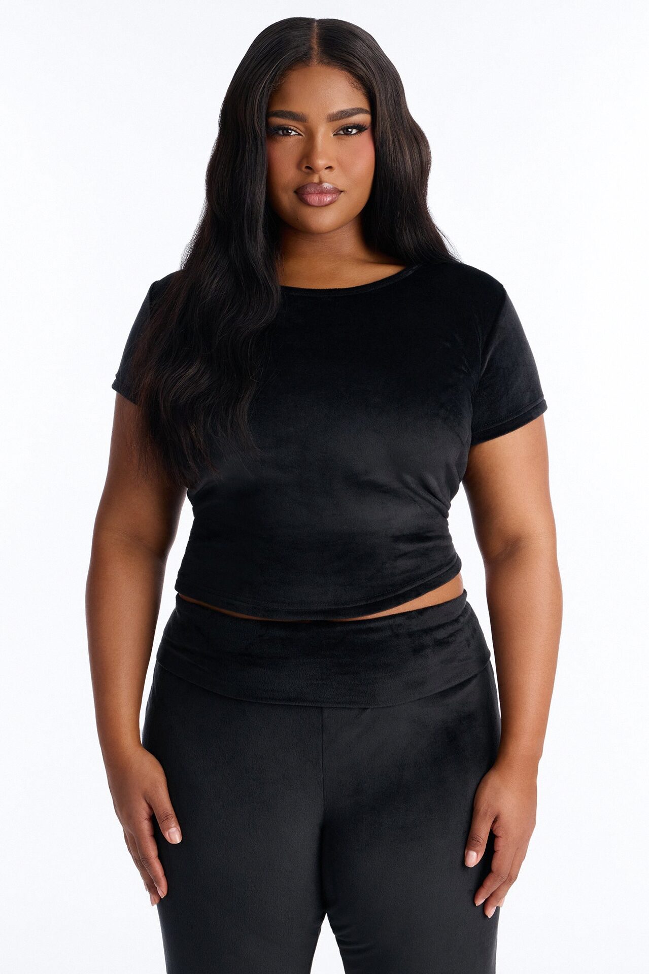 Cozy Moments Short Sleeve Velour PJ Pant Set - Black