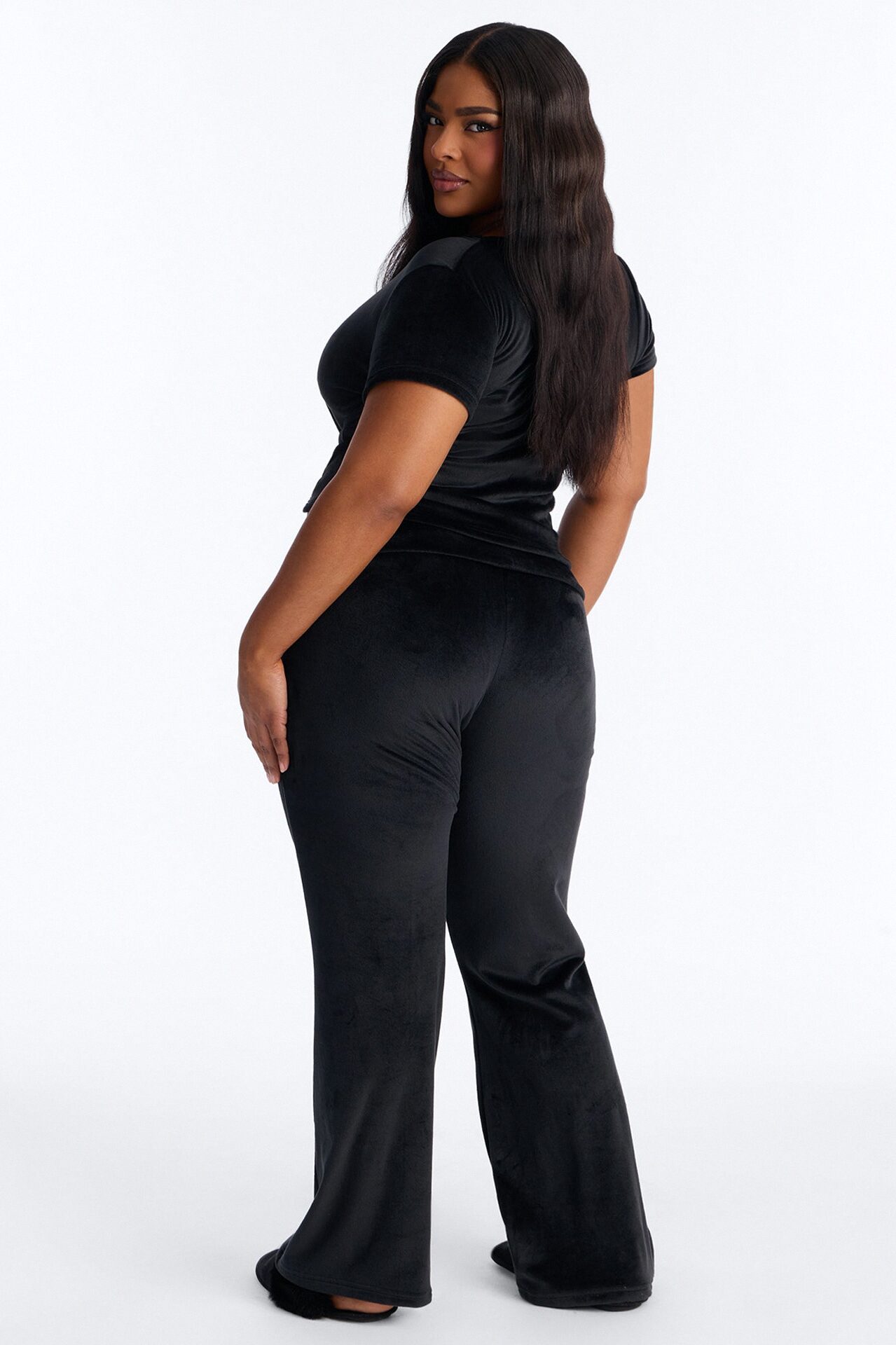 Cozy Moments Short Sleeve Velour PJ Pant Set - Black