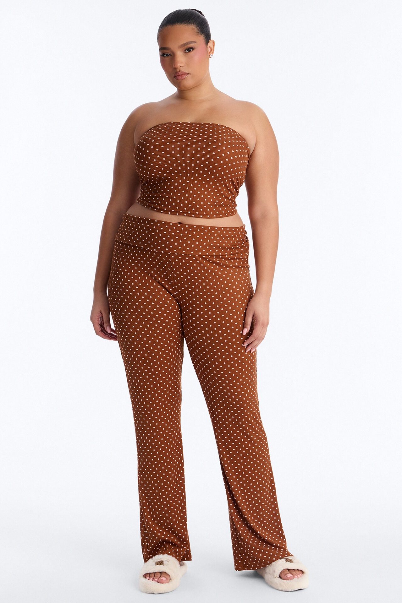 Must Be Dreaming Tube Top Foldover PJ Pant Set - Chocolate