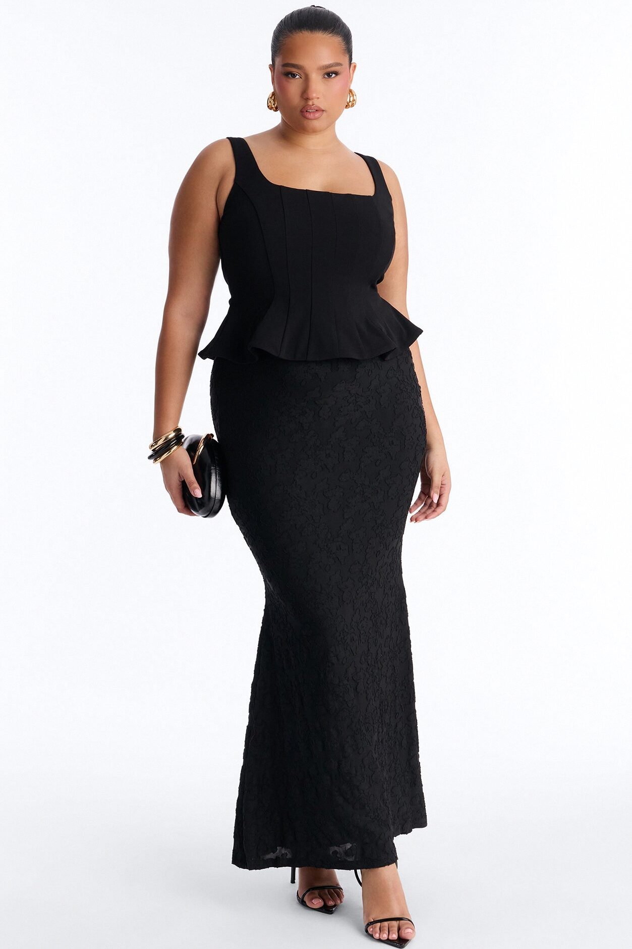 In Bloom Peplum Gown - Black