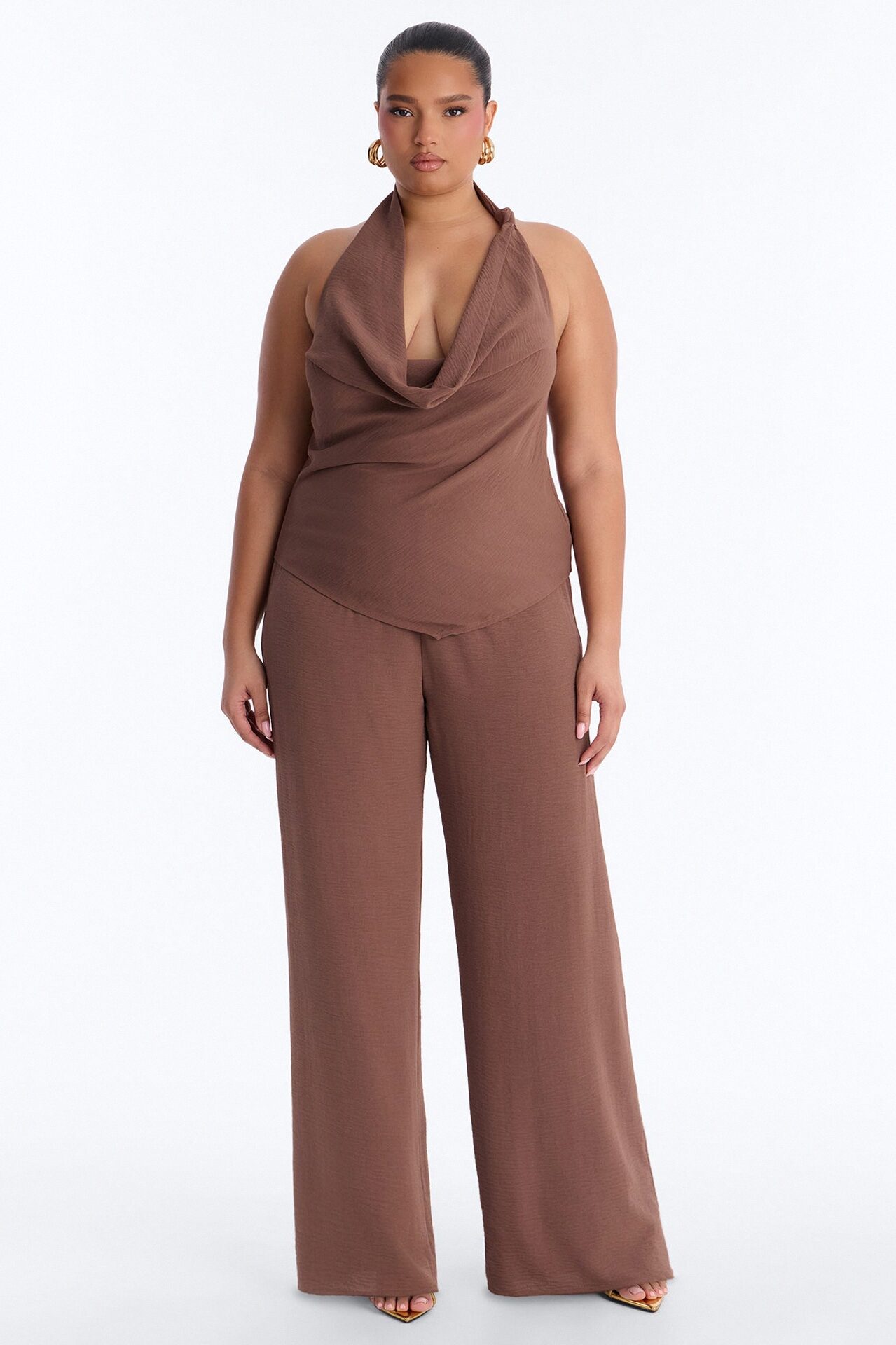Natalie Halter Cowl Pant Set - Mocha