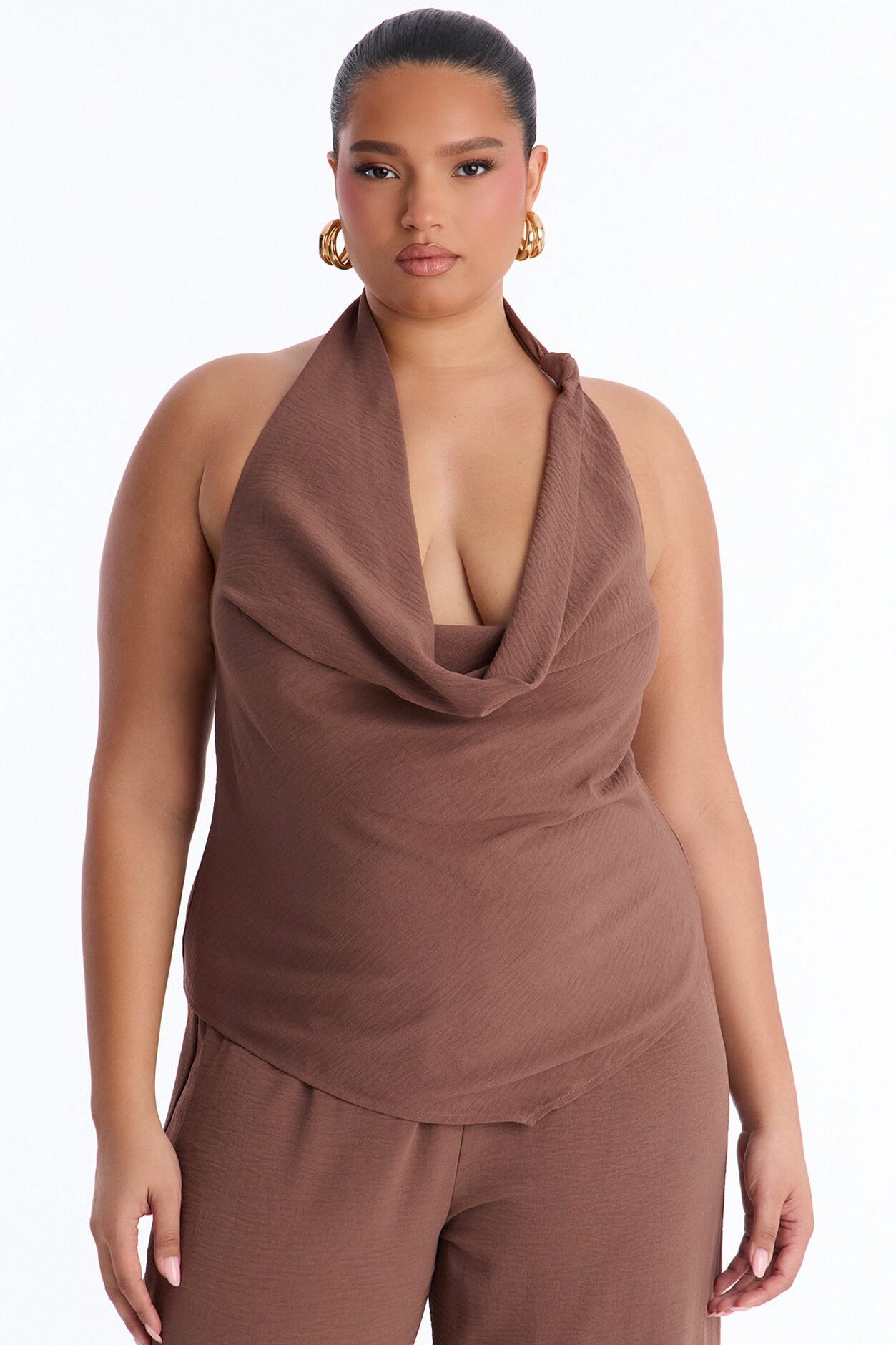 Natalie Halter Cowl Pant Set - Mocha