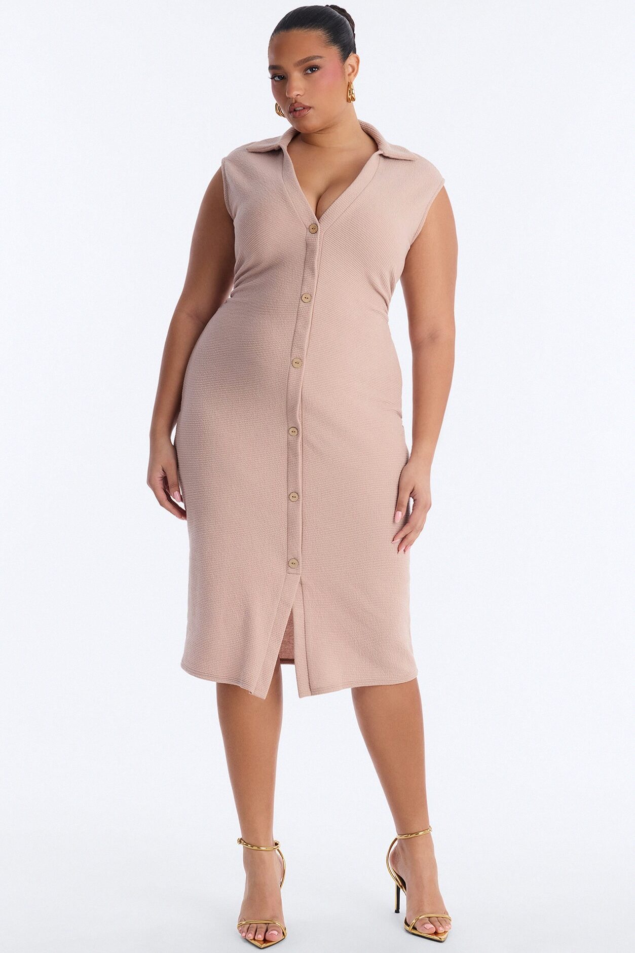 Edith Button Up Sweater Midi Dress - Mocha