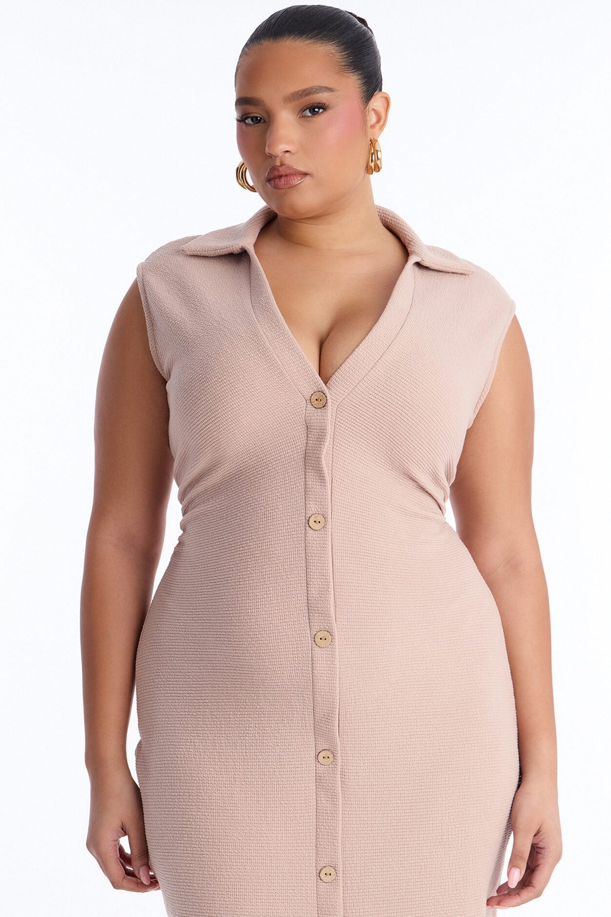 Edith Button Up Sweater Midi Dress - Mocha