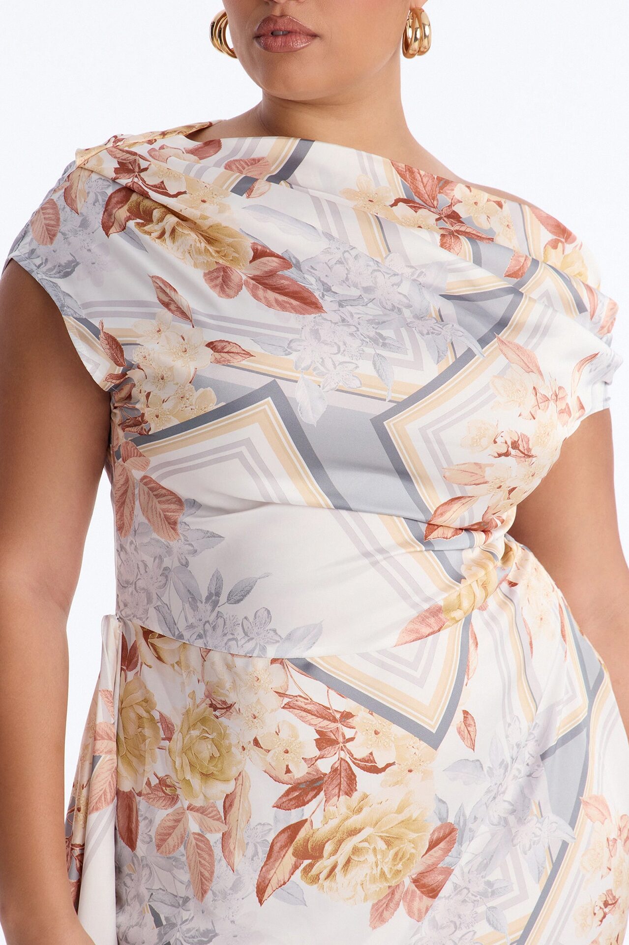 Brea Floral Satin Midi Dress - Blue/combo