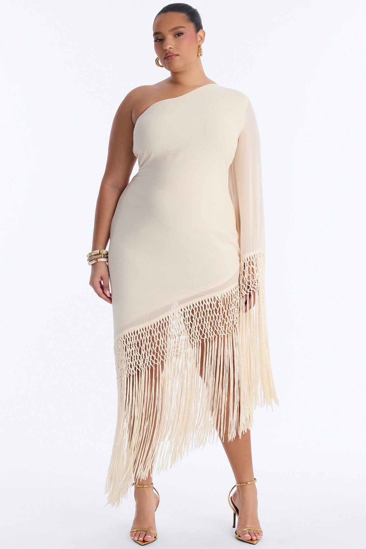 Capri Fringe Chiffon Maxi Dress - Cream