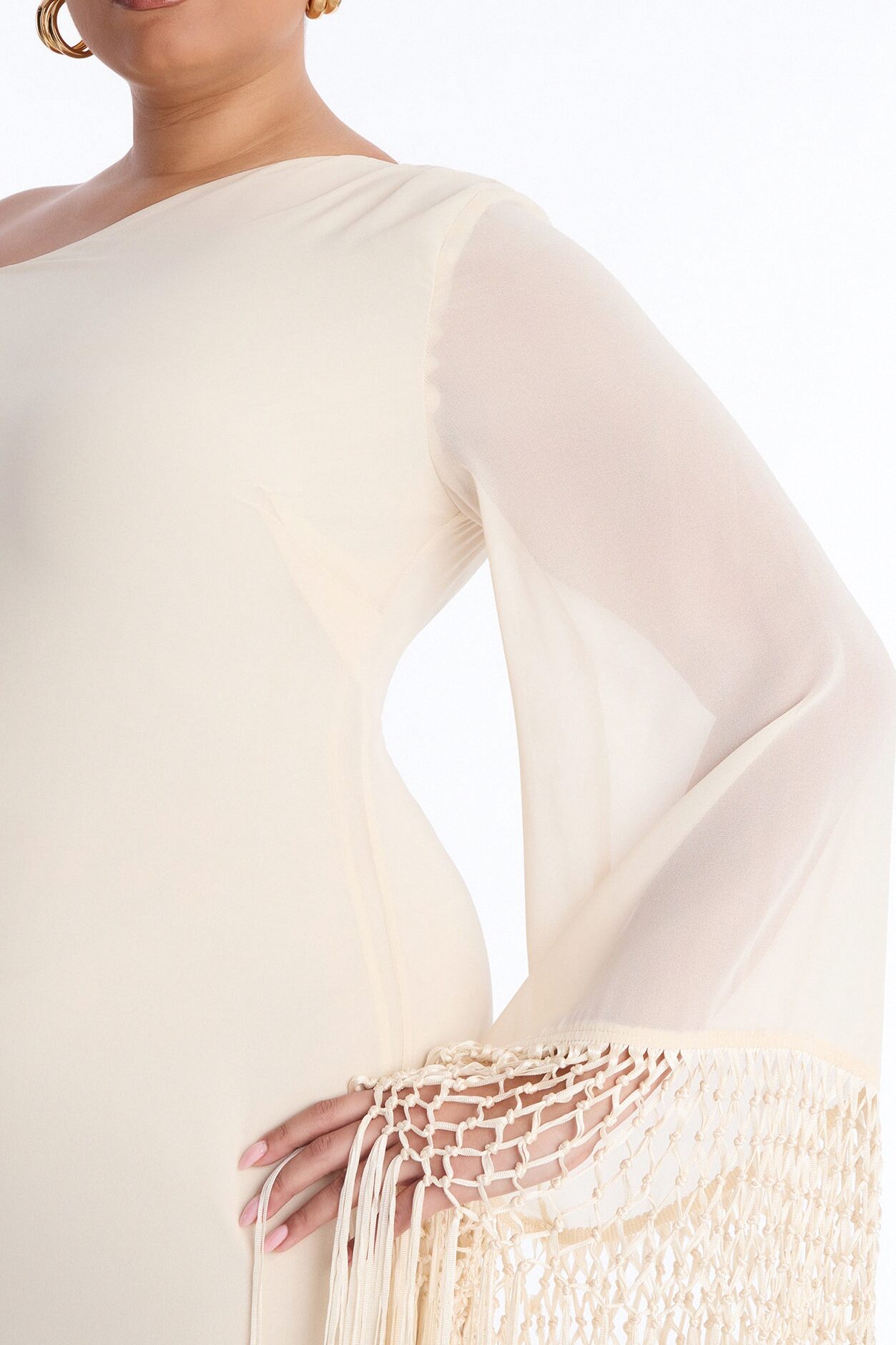 Capri Fringe Chiffon Maxi Dress - Cream