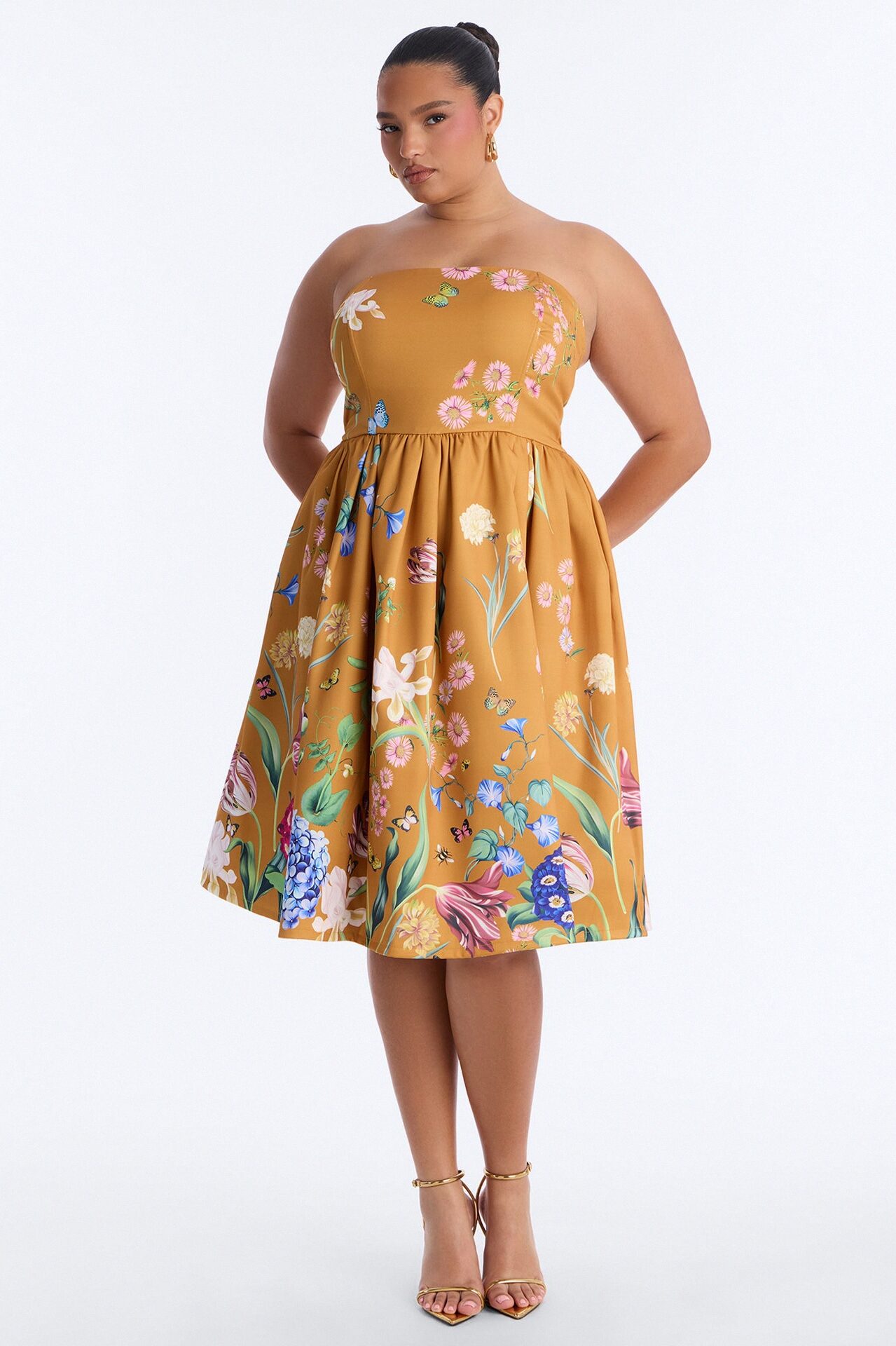 See Me Blossom Floral Midi Dress - Gold/combo