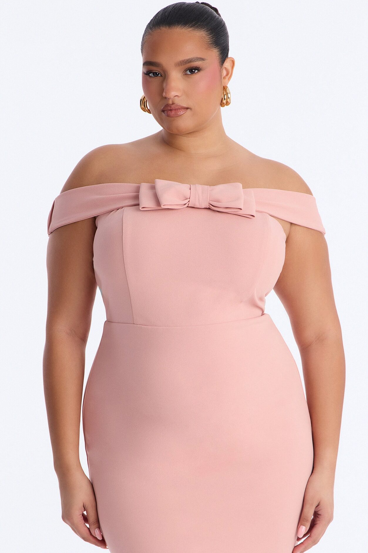 Anabella Off Shoulder Bow Midi Dress - Pink