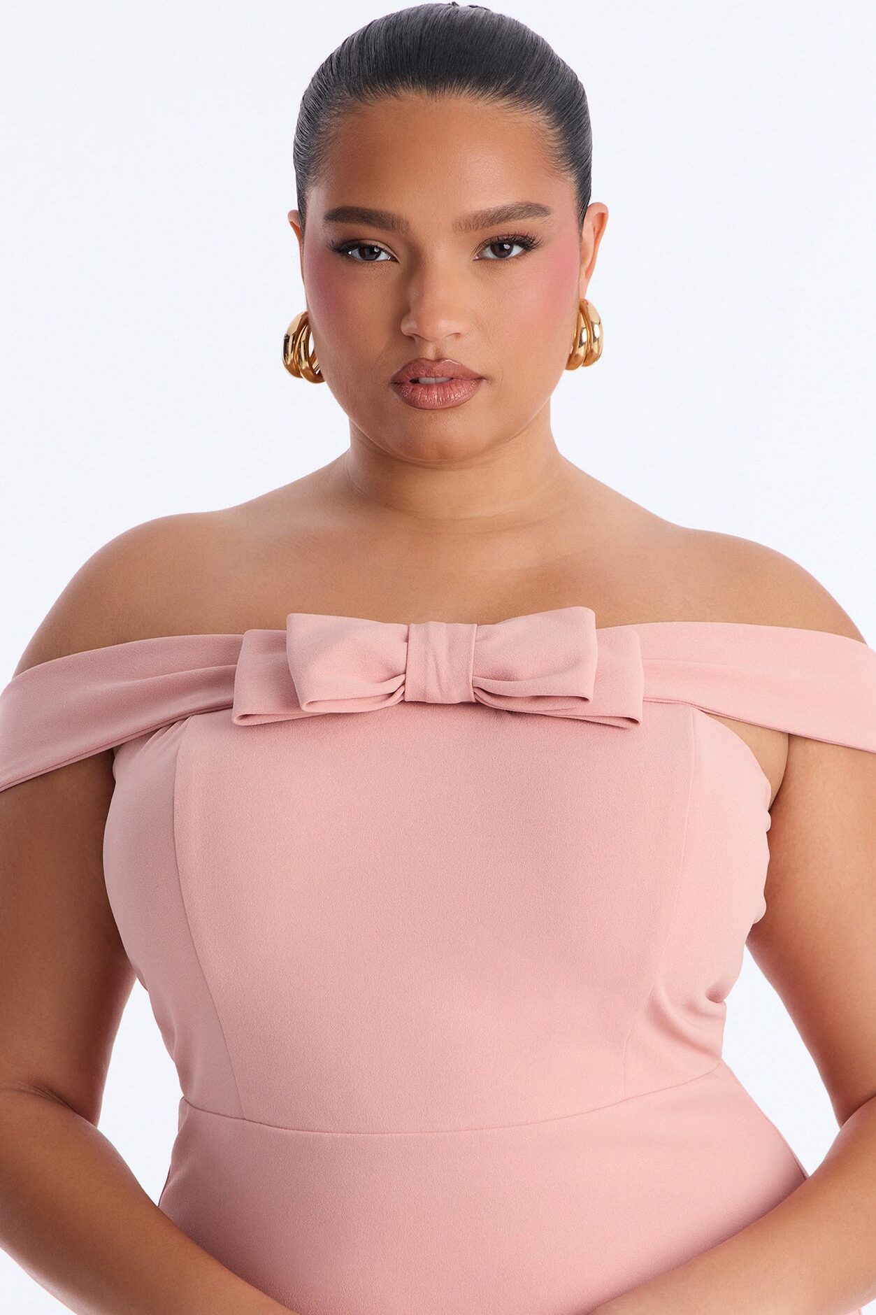 Anabella Off Shoulder Bow Midi Dress - Pink