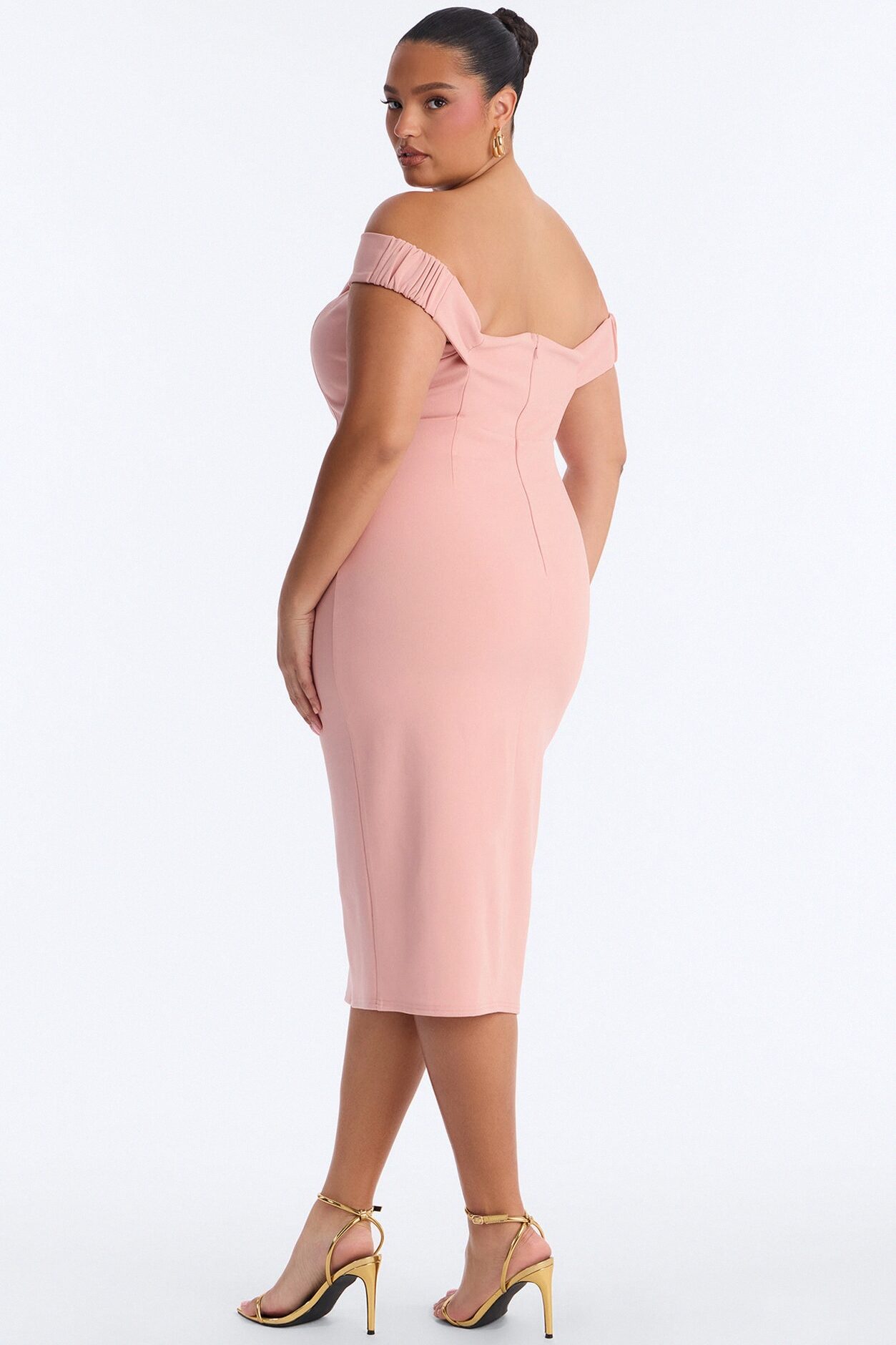 Anabella Off Shoulder Bow Midi Dress - Pink