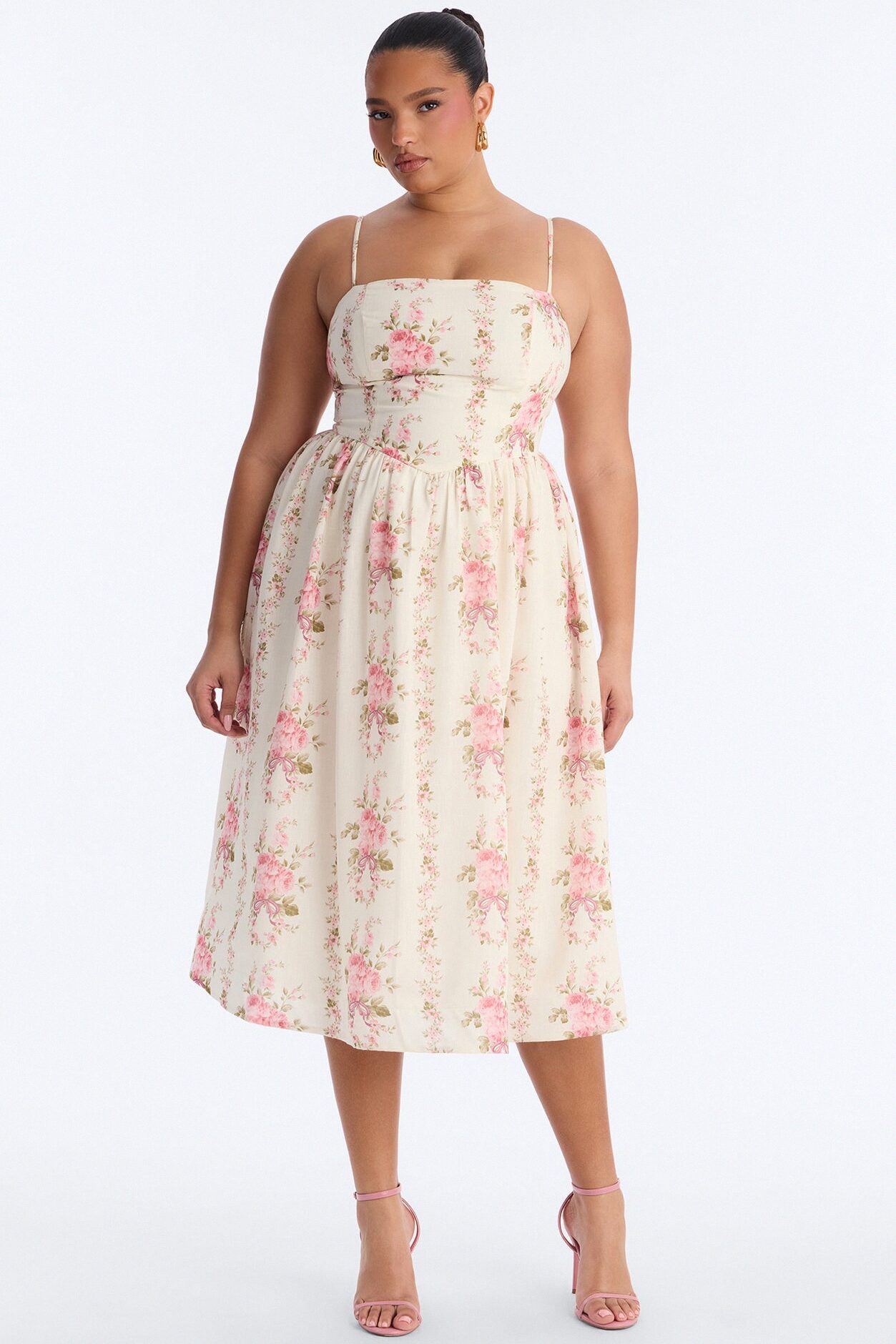 Winni Floral Linen Midi Dress - White/combo