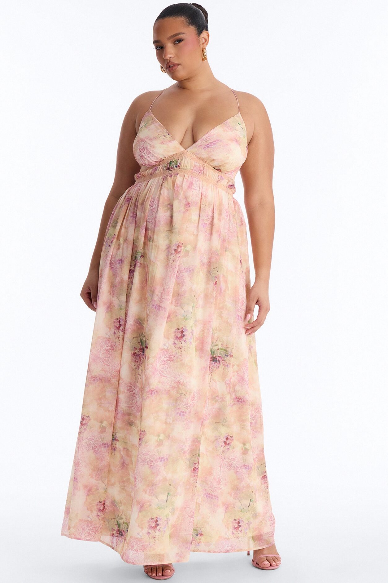 Flirty Flare Chiffon Maxi Dress - Peach/combo