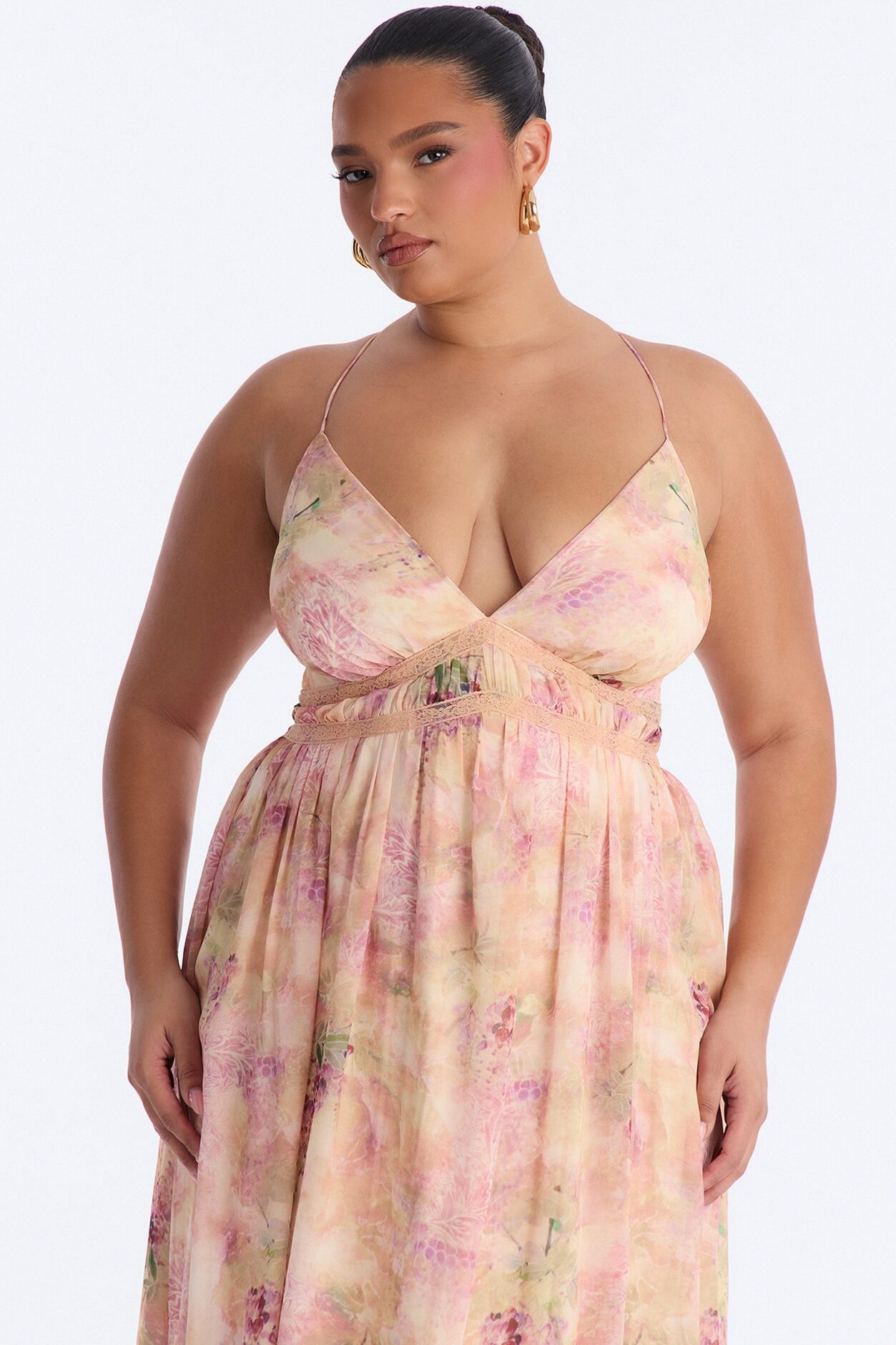 Flirty Flare Chiffon Maxi Dress - Peach/combo
