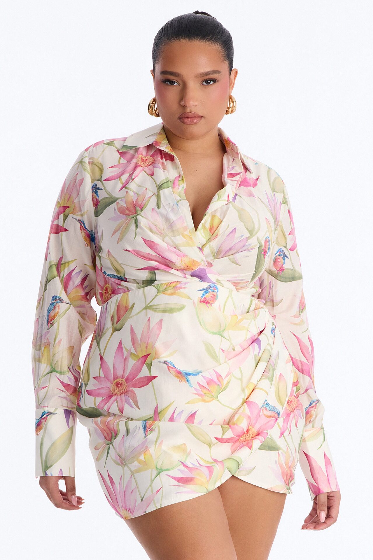 Delilah Floral Long Sleeve Mini Dress - Ivory/combo