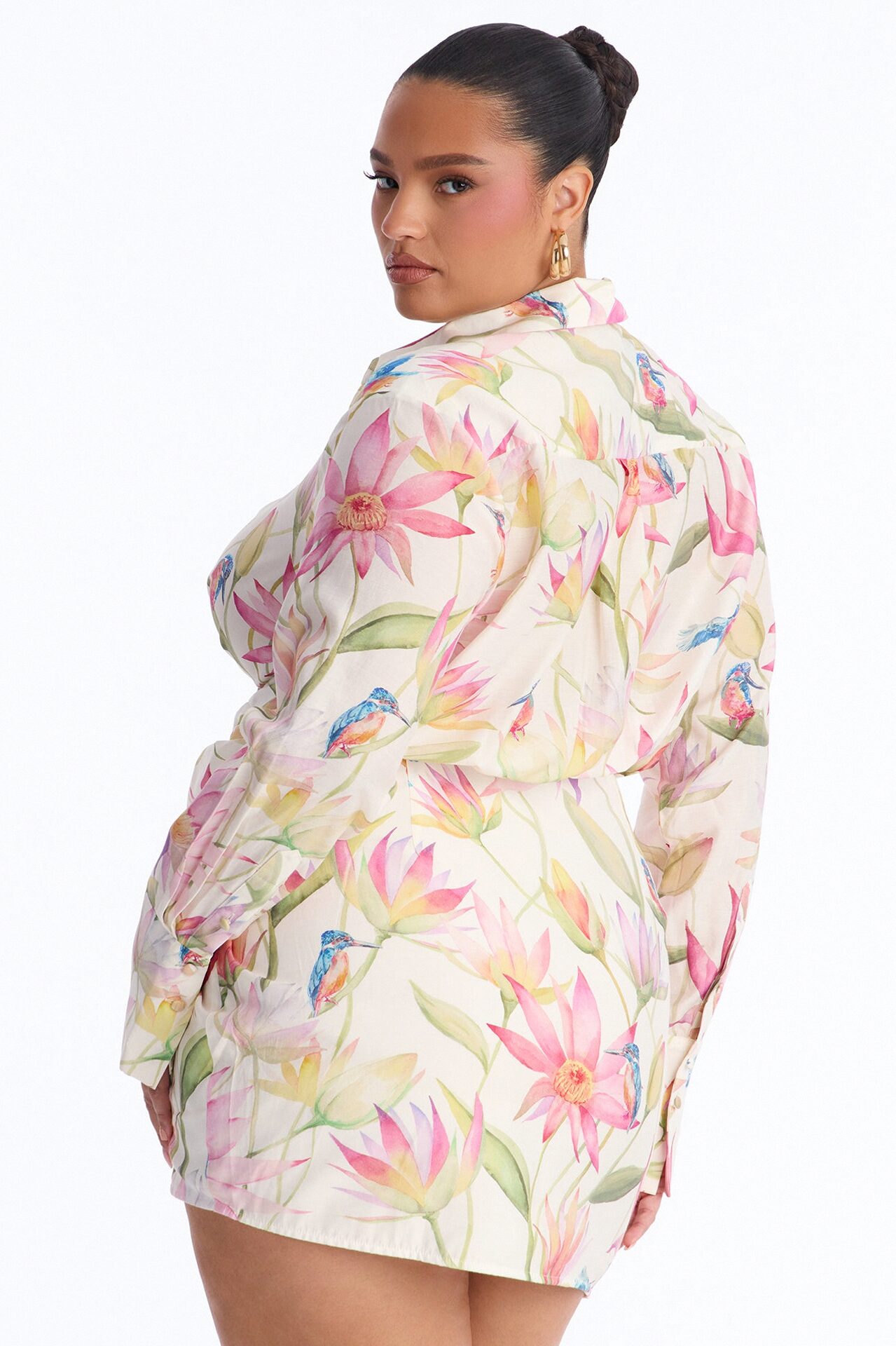 Delilah Floral Long Sleeve Mini Dress - Ivory/combo