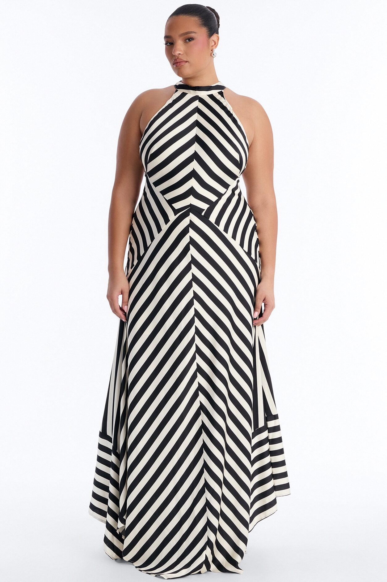 Delilah Striped Satin Maxi Dress - White/Black