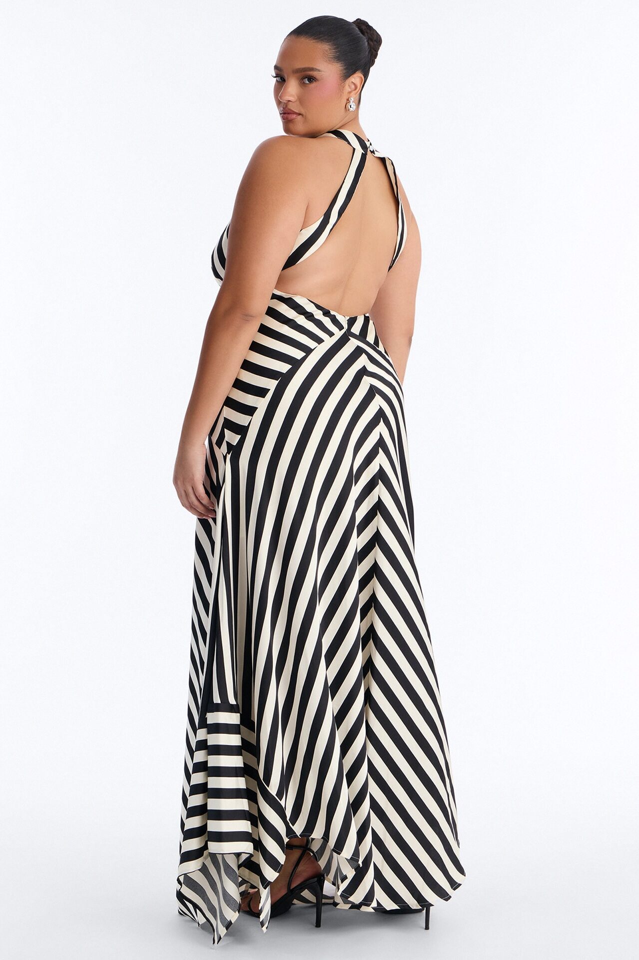 Delilah Striped Satin Maxi Dress - White/Black