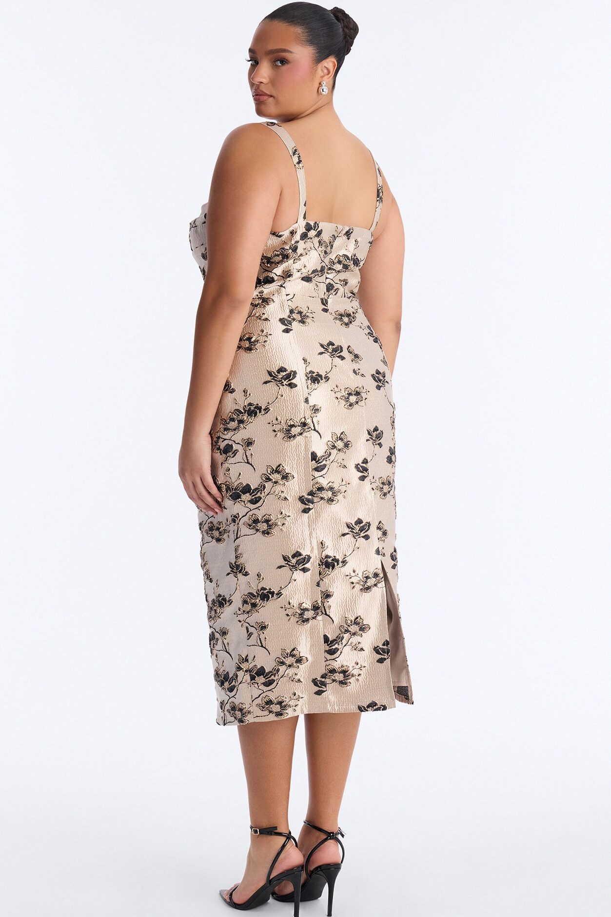 Aster Metallic Floral Jacquard Midi Dress - Taupe/combo
