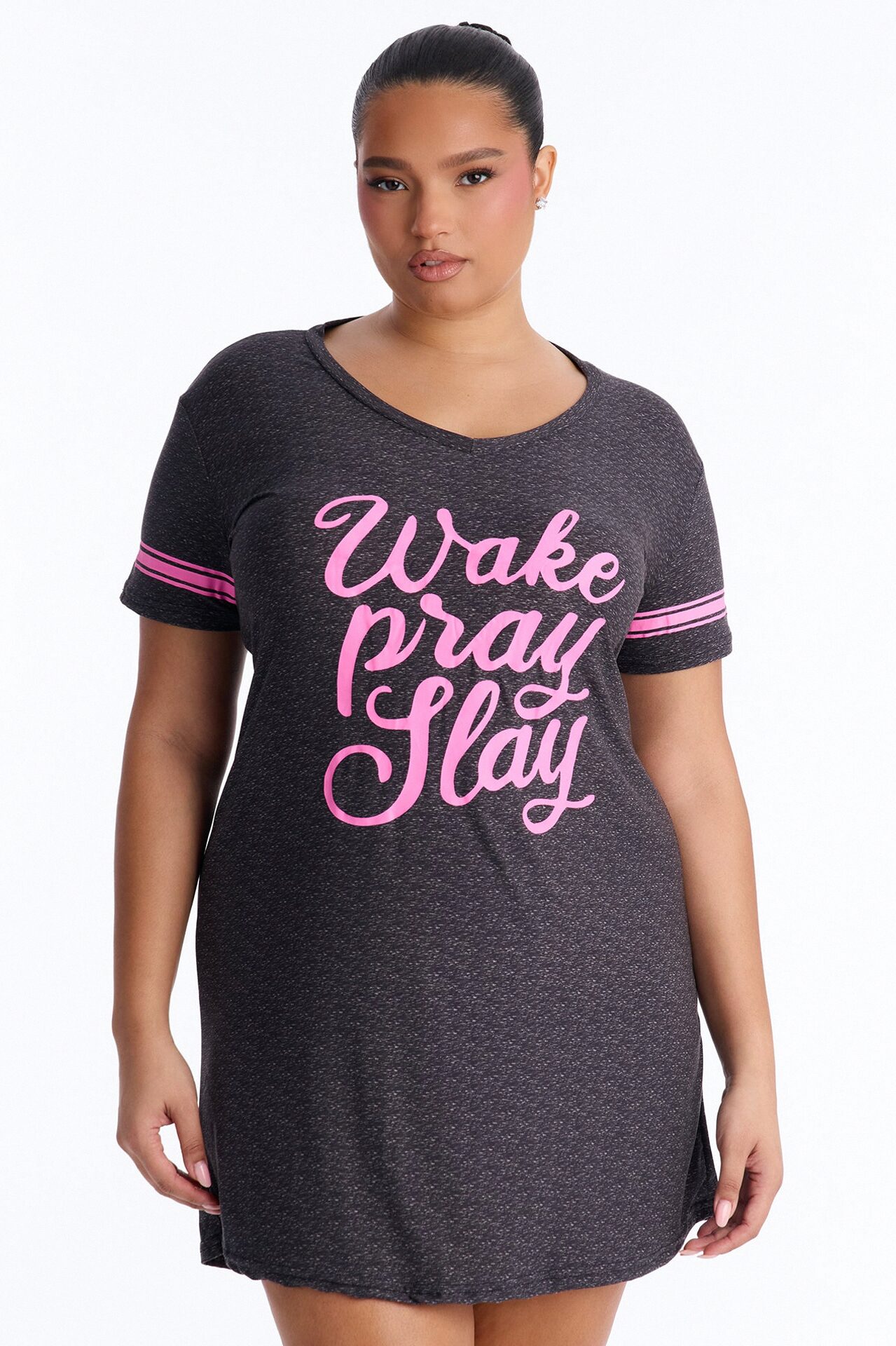 Wake Pray Slay Short Sleeve PJ Sleep Shirt - Charcoal