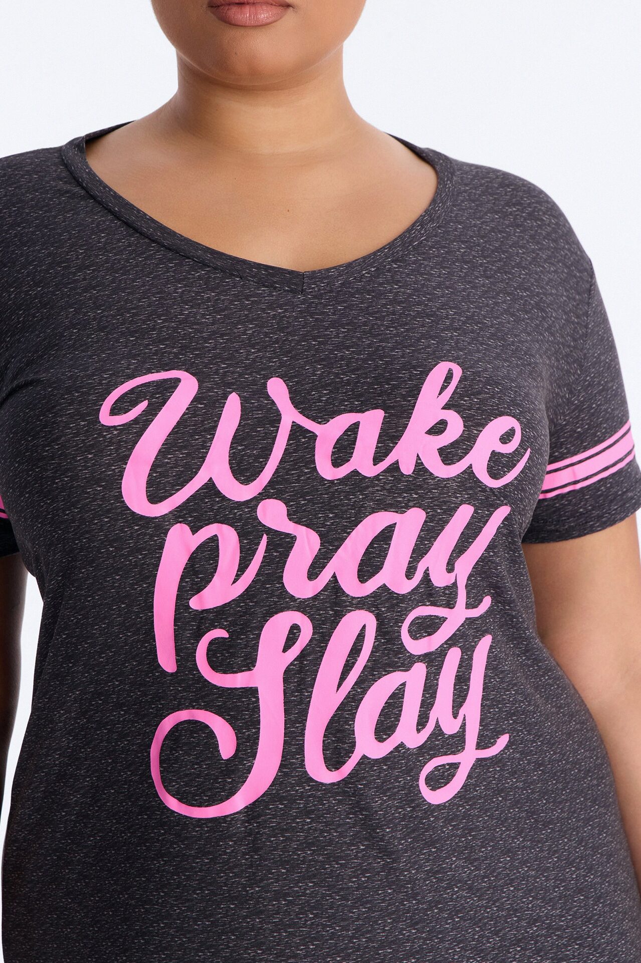 Wake Pray Slay Short Sleeve PJ Sleep Shirt - Charcoal